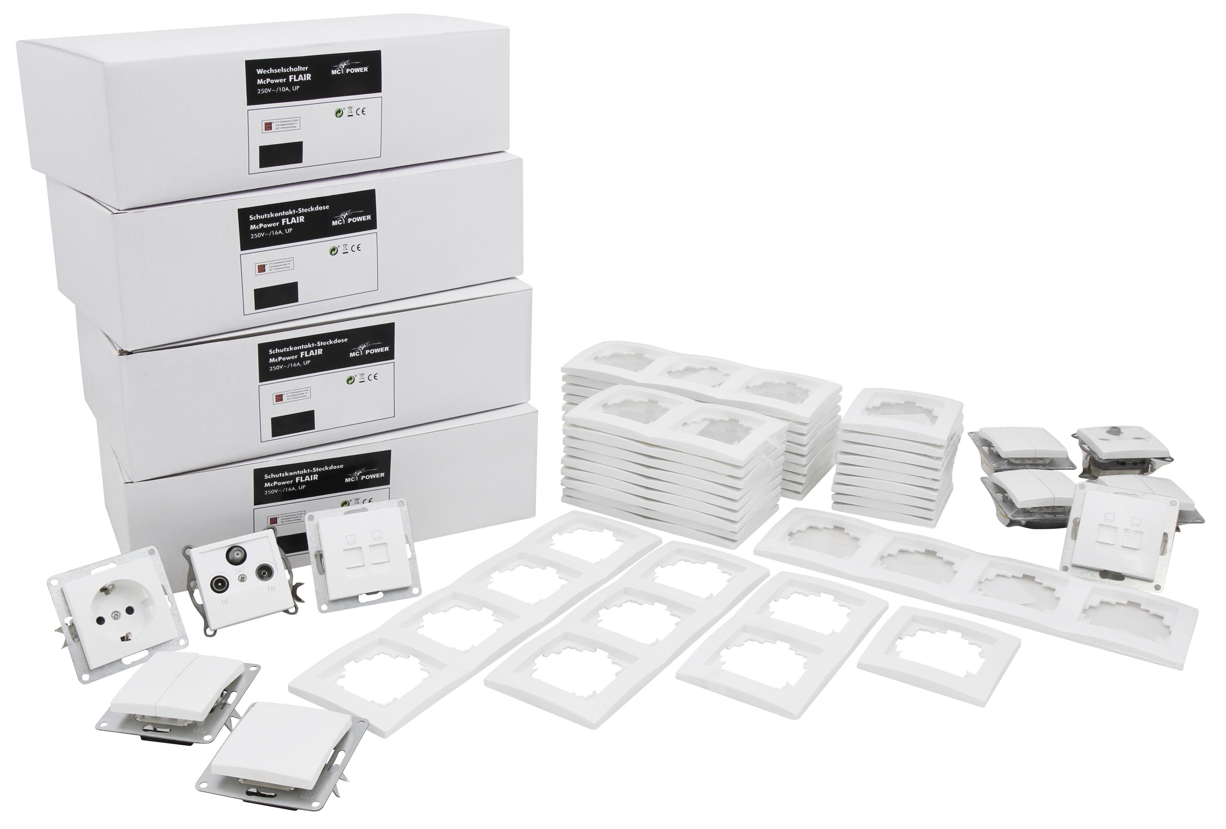 McPower Steckdose Schalter und Steckdosen Set McPower Flair Megaset 100-teilig, weiß