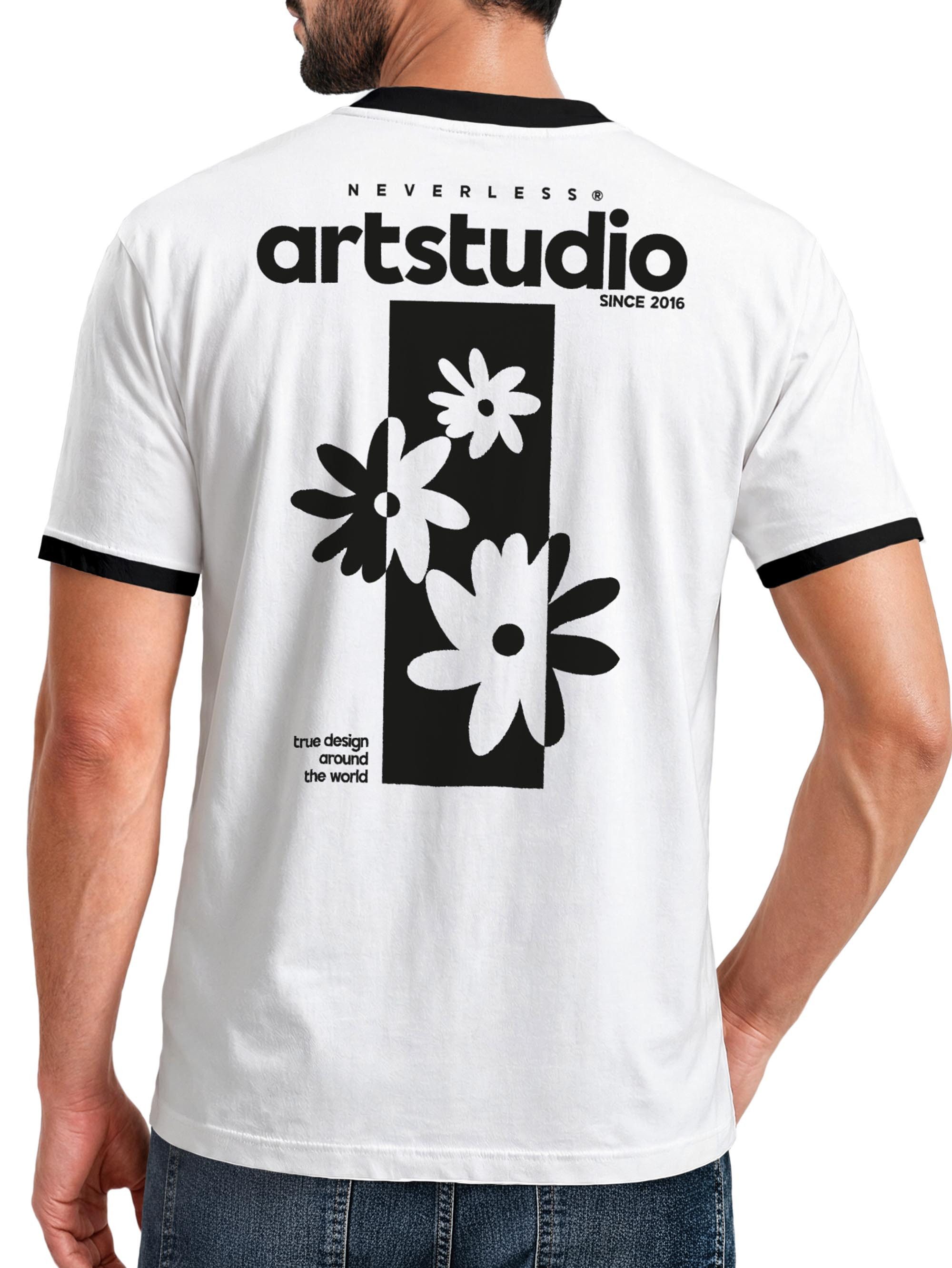 Neverless Print-Shirt Herren T-Shirt Retro Kontrastbund - Design Artstudio Flowers - mit Print
