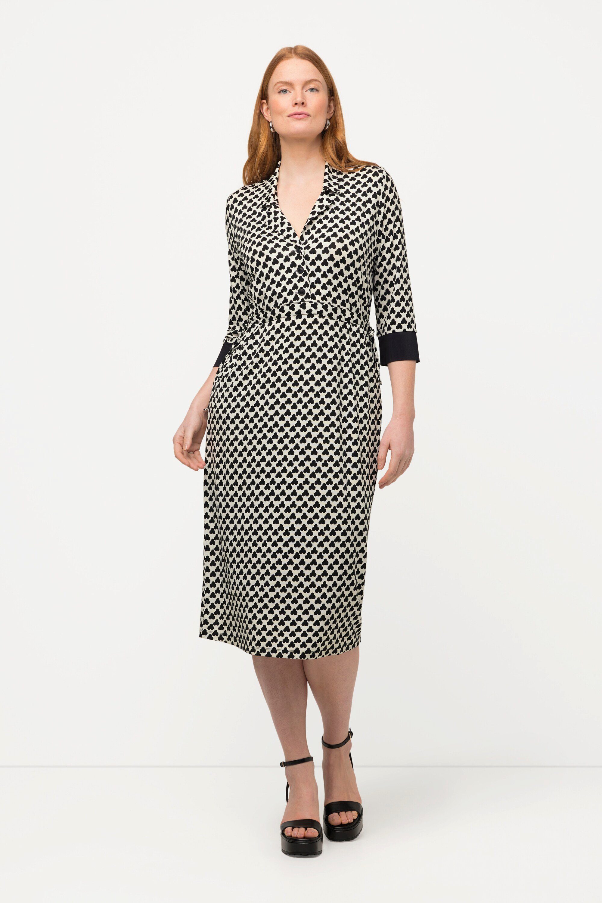 Midikleid Slinky-Midikleid Reverskragen V-Ausschnitt 3/4-Arm
