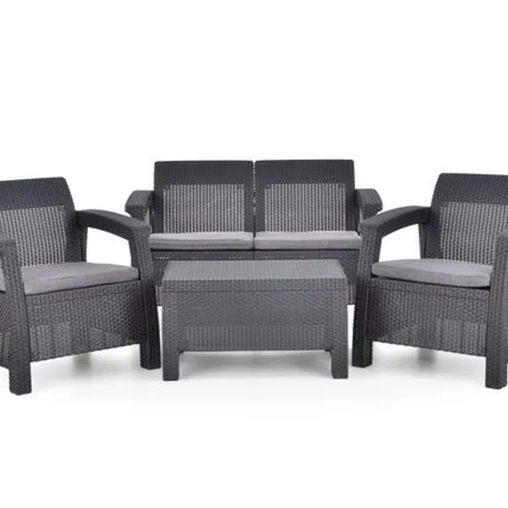 Hecht Gartenlounge-Set Gartensitzgruppe Sierra inklusive Sitzkissen, (4-tlg), mit Bank, Polyrattan, 77 x 57 x 42 cm Tisch