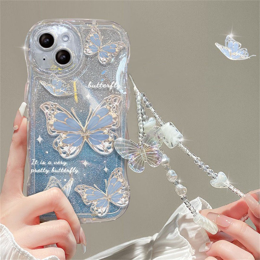 DÖRÖY Handytasche Hülle für iPhone 14/pro,Schmetterling Silikonhülle,Silikon Handyhülle blau