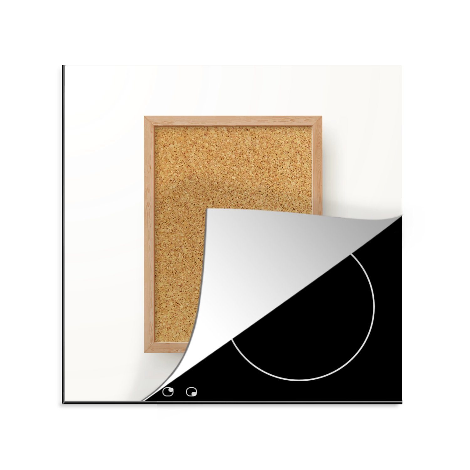 MuchoWow Herdblende-/Abdeckplatte Illustration einer Platte mit Korkstruktur und Holzrahmen, Vinyl, (1 tlg), 78x78 cm, Ceranfeldabdeckung, Arbeitsplatte für küche