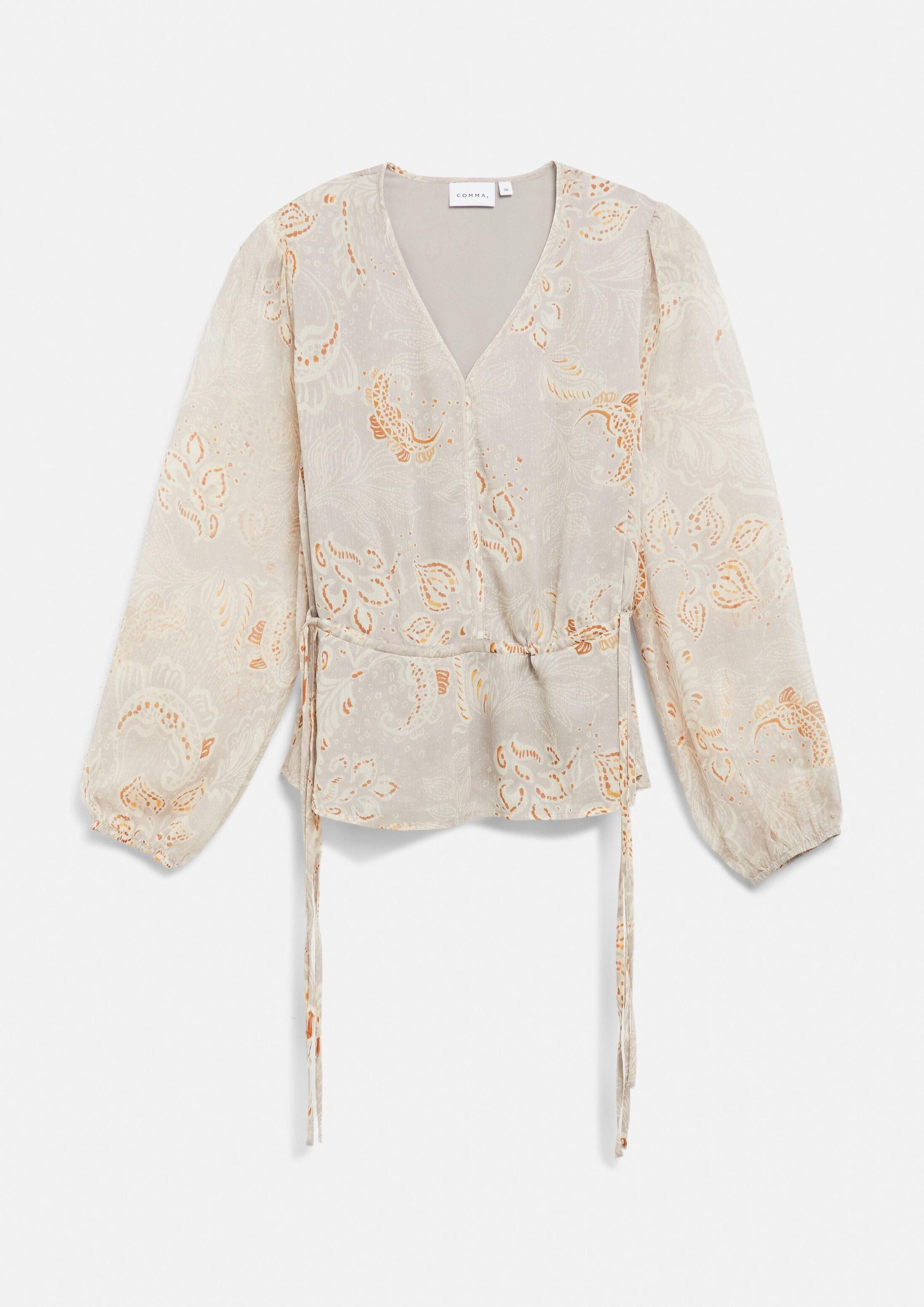 comma Langarmbluse Bluse Chiffon-Bluse mit Tunnelzug an der Taille