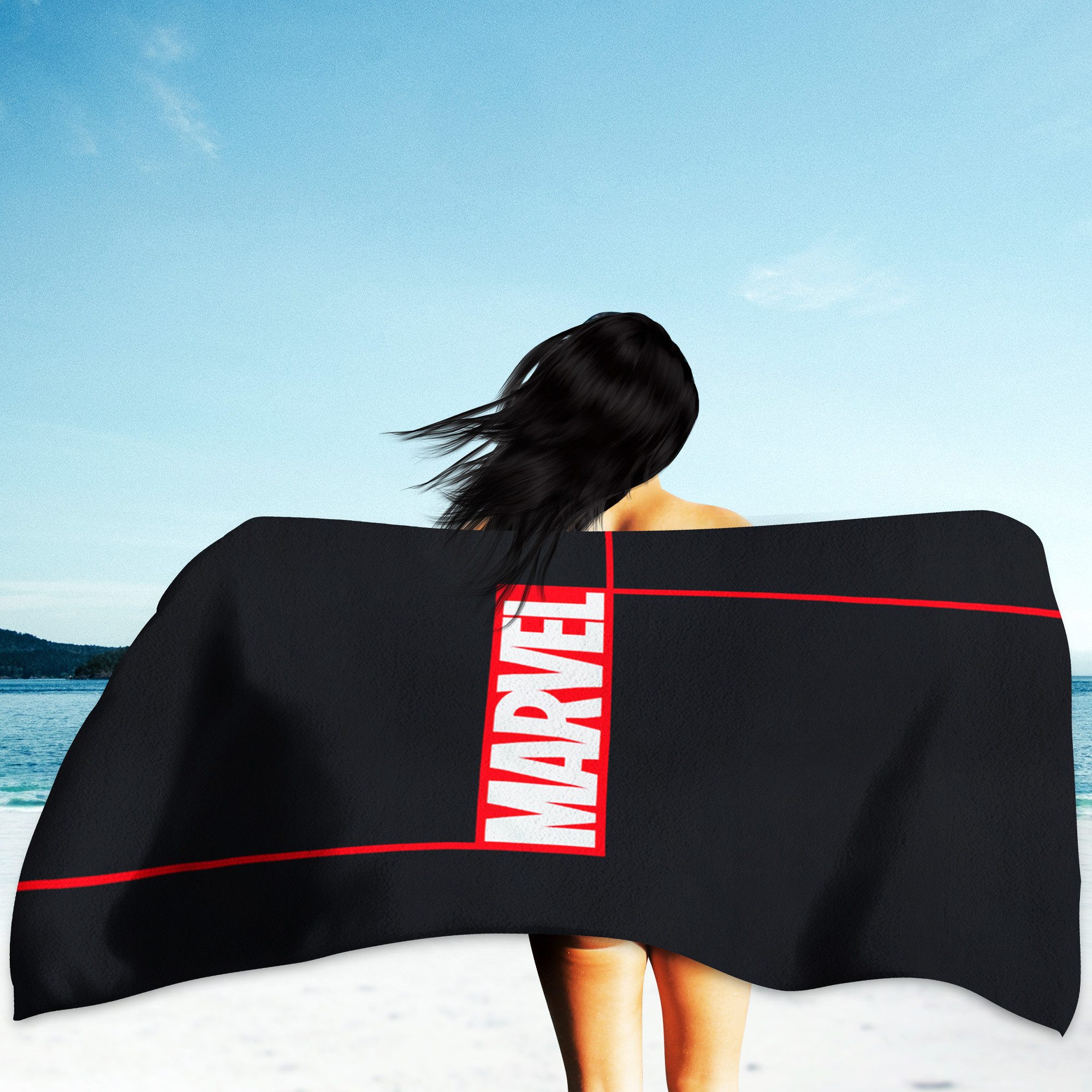 BERONAGE Strandtücher Marvel Badetuch Logo Schwarz 75x150 cm, 100% Baumwolle (1-St), Frottee in Velours-Qualität – Bild 4 von 5