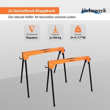Holmwerk Sägebock 2x Arbeitsbock Klappbock Gerüstbock Sägebock - 1000 kg Traglast, (Sägebock, 2-St), robust, transportabel, klappbar, stabil