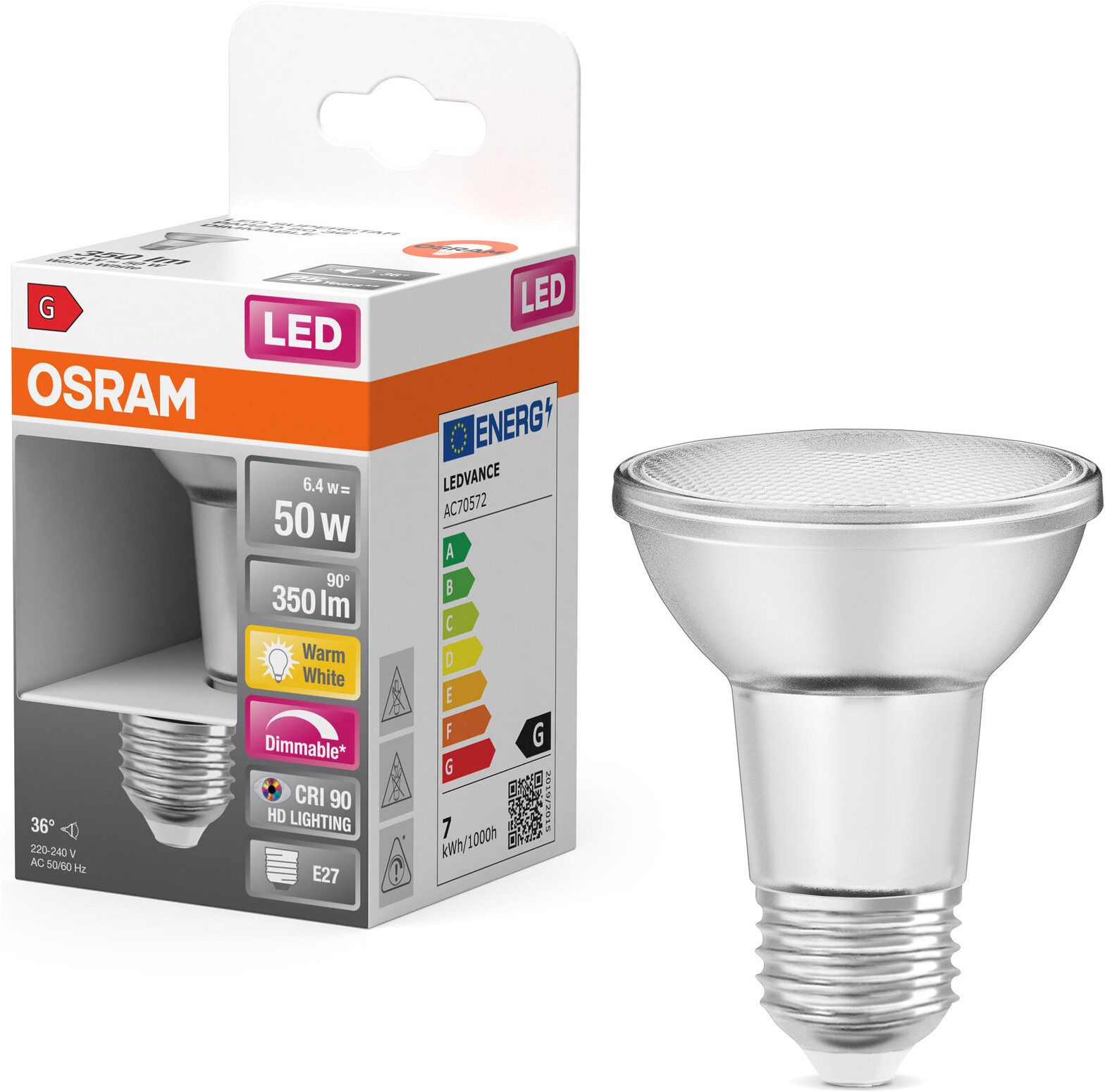 Osram LED-Leuchtmittel LED SUPERSTAR PAR20 36°, E27, 1 St., Warmweiß