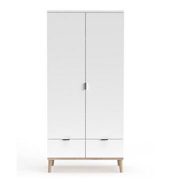 Homestyle4u Kleiderschrank Schrank Holzschrank Drehtürenschrank Weiß 180 cm