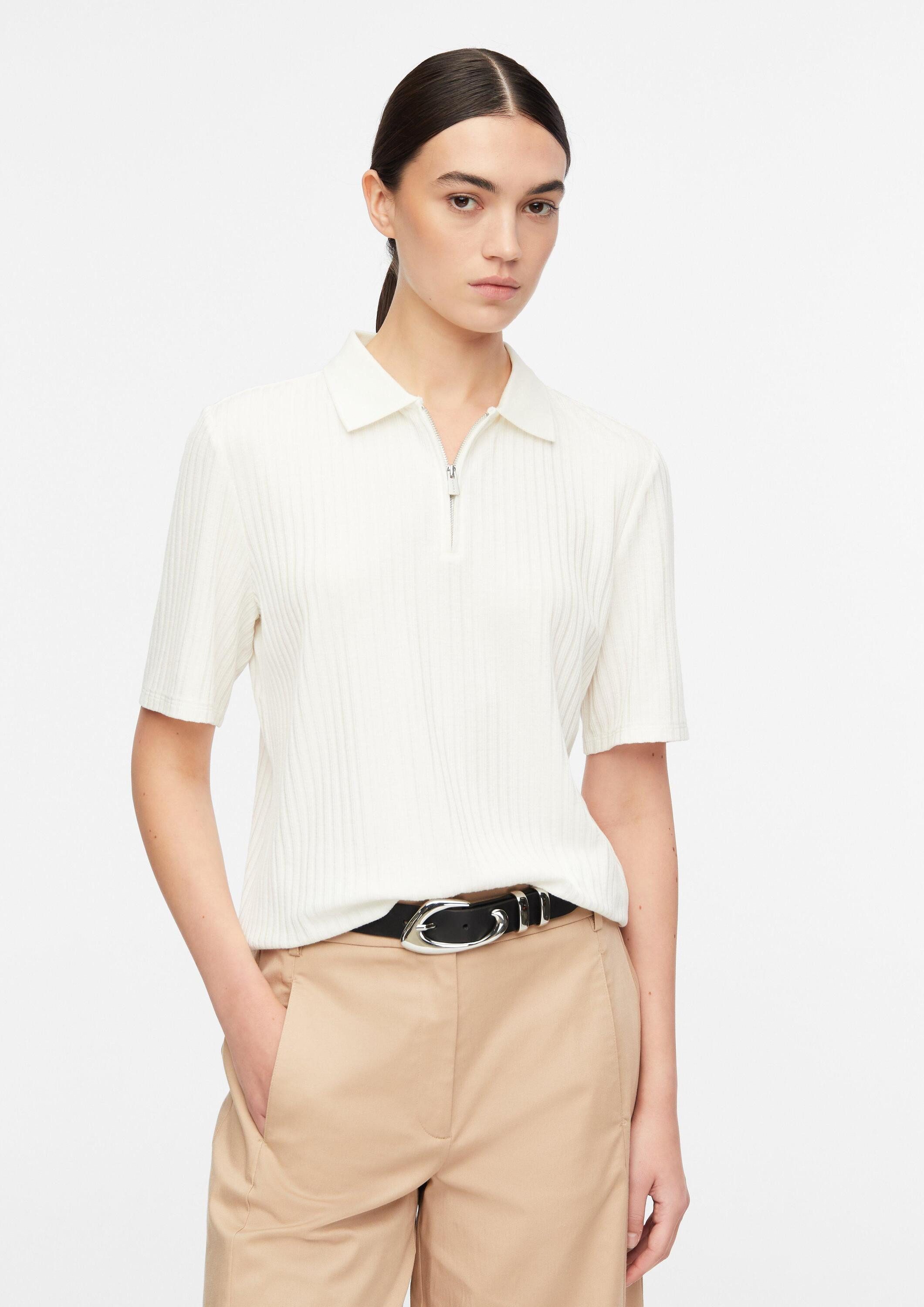 comma Kurzarmshirt T-Shirt Jersey-Poloshirt mit Rippstruktur