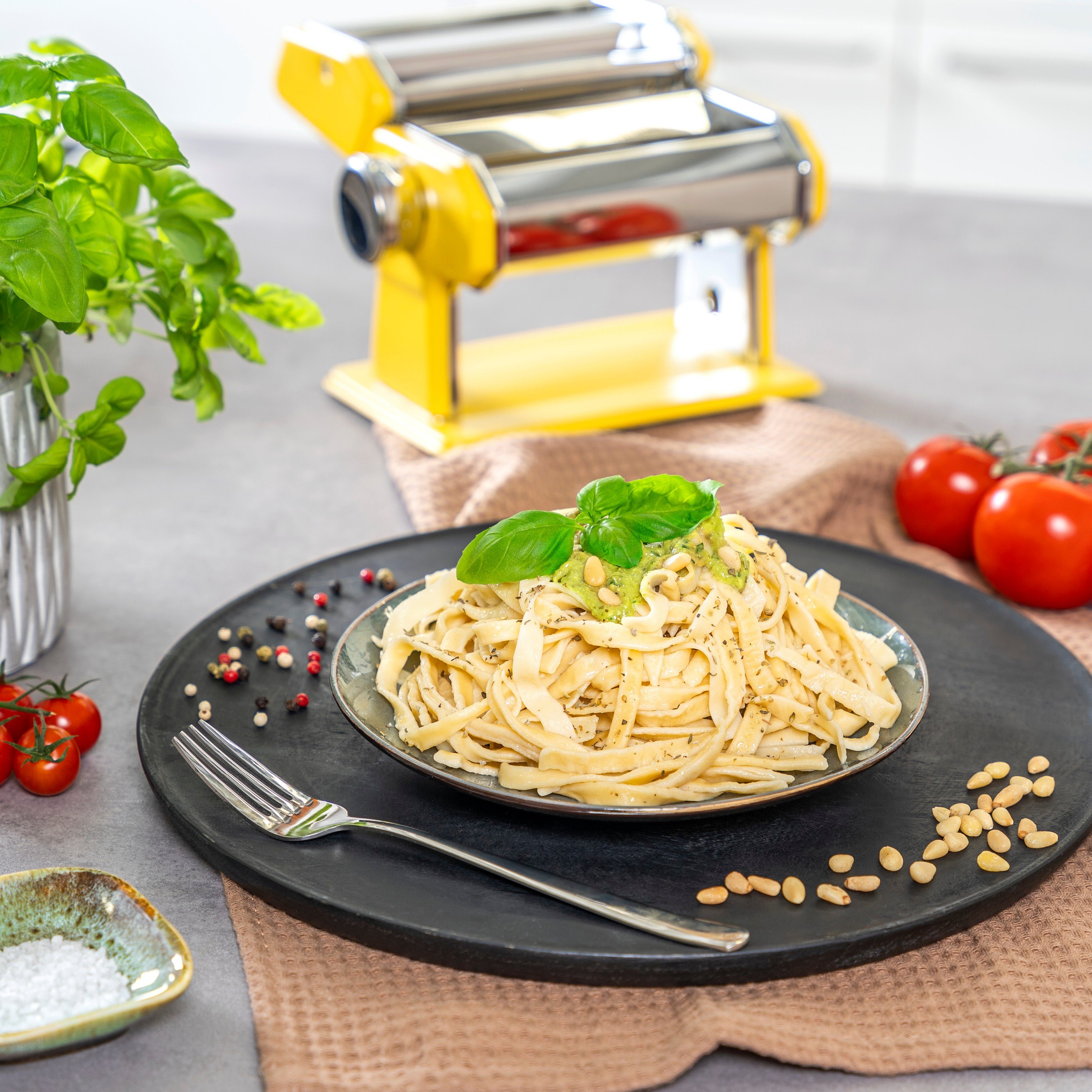 bremermann Nudelmaschine für Spaghetti, Pasta Edelstahl und 7 als Lasagne inkl. Nudeltrocker Stufen, Set