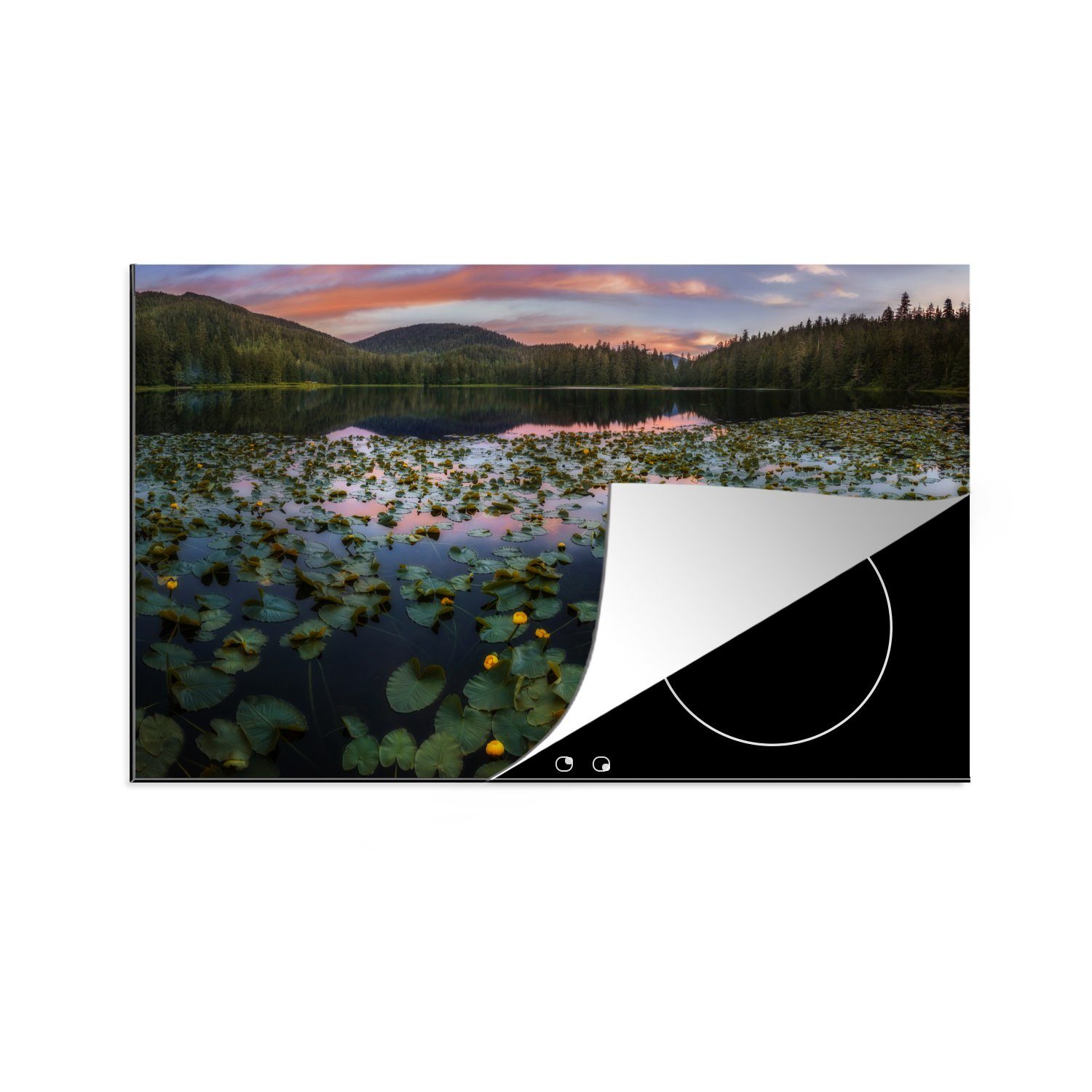 MuchoWow Herdblende-/Abdeckplatte Lilien auf einem See, Vinyl, (1 tlg), 83x51 cm, Ceranfeldabdeckung, Arbeitsplatte für küche | Herdabdeckplatten