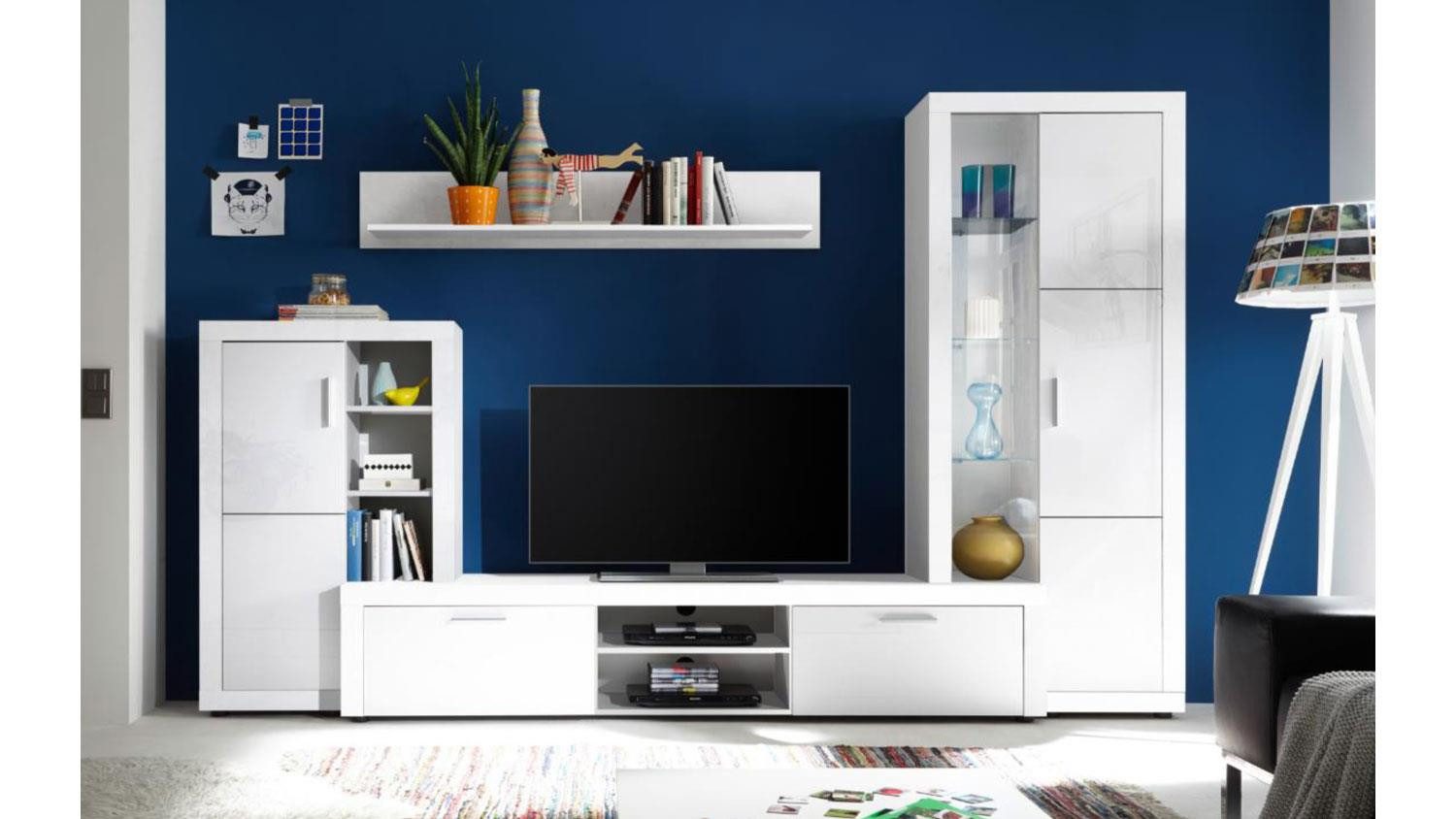 HBZ Wohnwand Wohnwand TUNA weiß Hochglanz mit LED-Beleuchtung günstig online kaufen