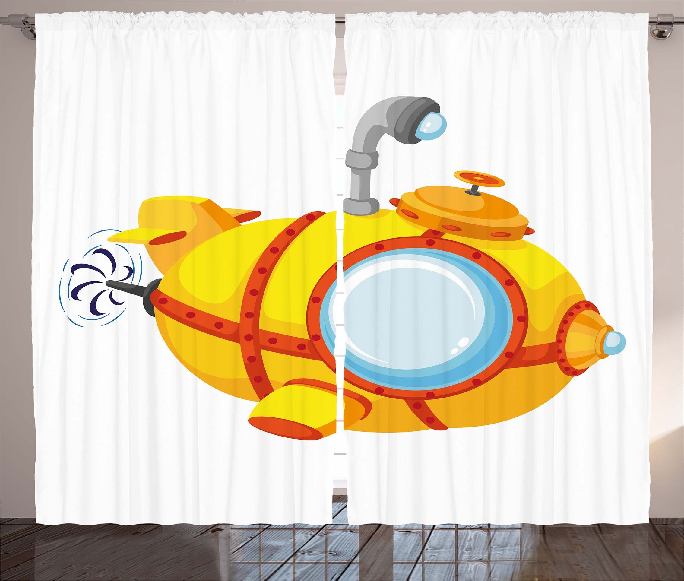 Gardine Schlafzimmer Kräuselband Vorhang mit Schlaufen und Haken, Abakuhaus, U-Boot Cartoon Vessel