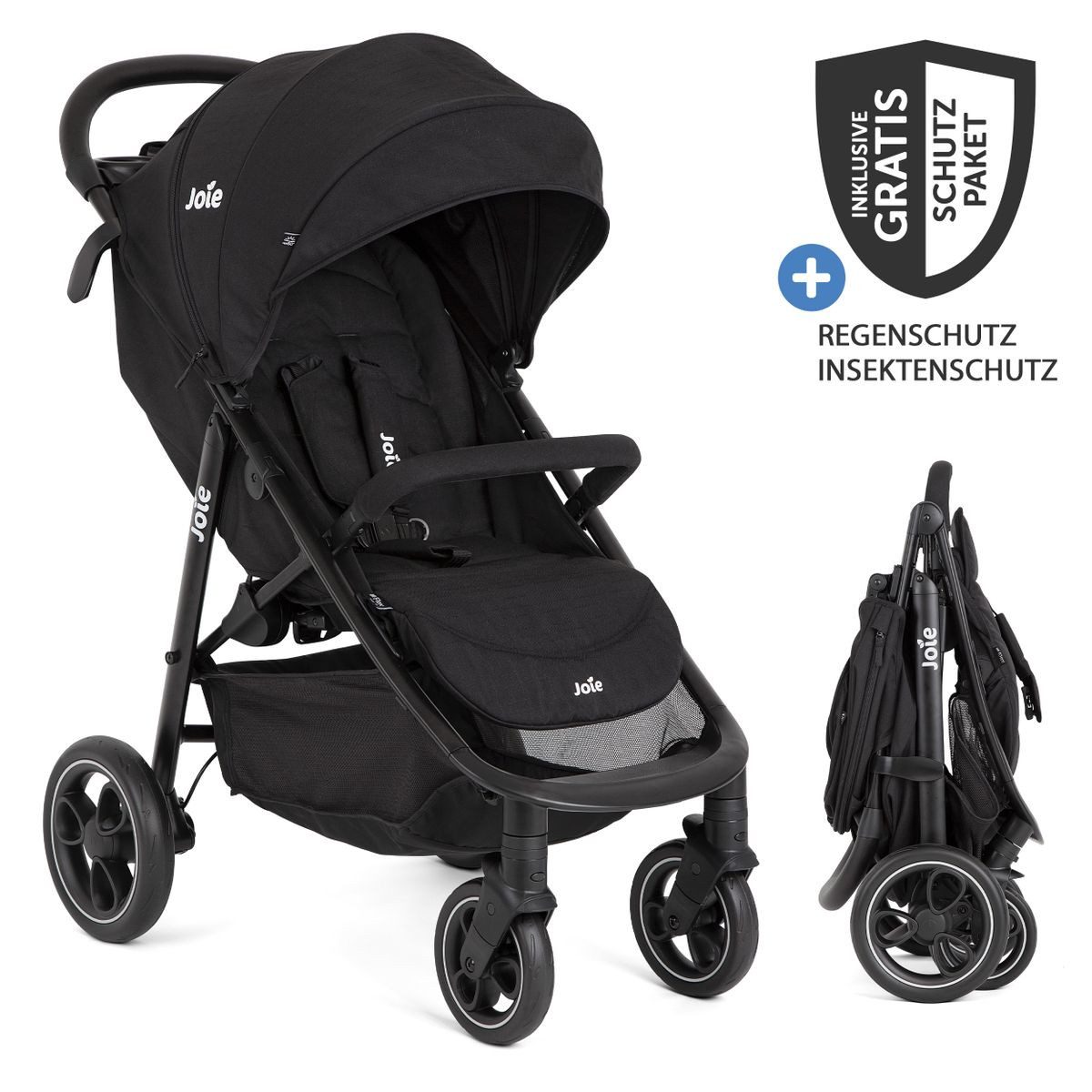 Joie Kinder-Buggy Litetrax - Shale, Sportwagen mit Liegefunktion, Einhand-Faltung & Regenschutz bis 22 kg