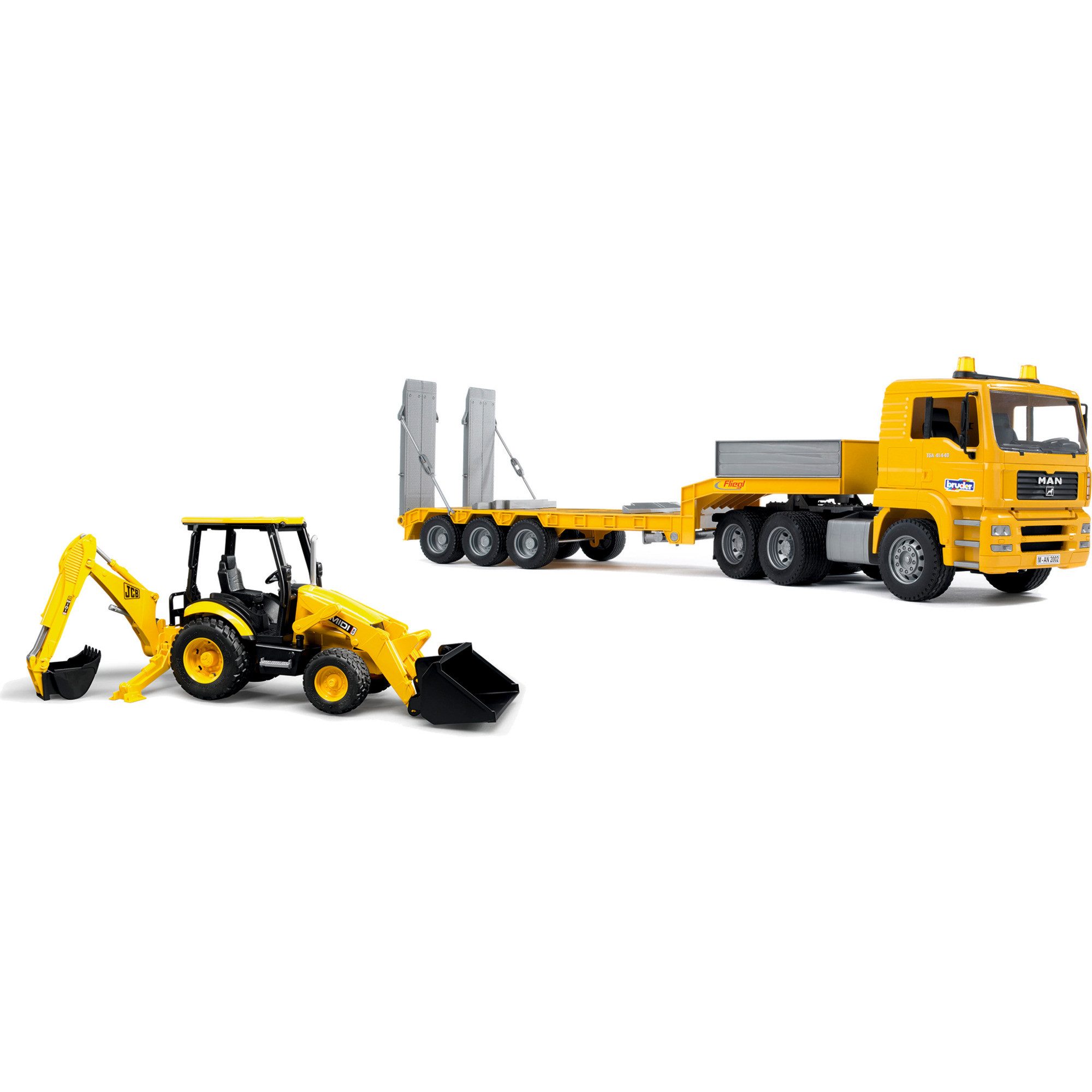 Bruder® Spielzeug-LKW bruder MAN TGA Tieflader mit JCB MIDI Baggerlader günstig online kaufen