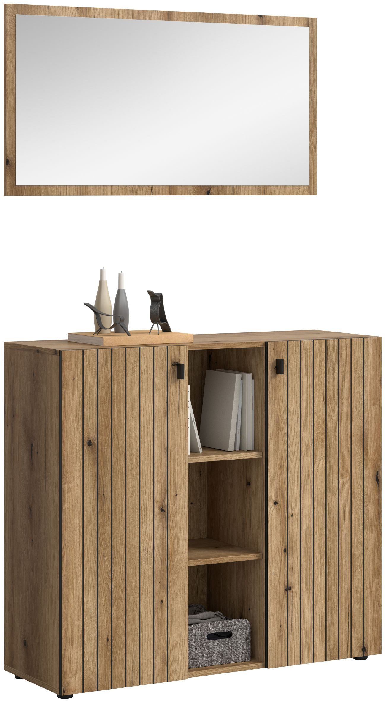 xonox.home Garderoben-Set, (2-tlg. Garderobenspiegel & Schuhkommode), in Evoke Oak Nachbildung B/H/T ca.: 106/192/37 cm