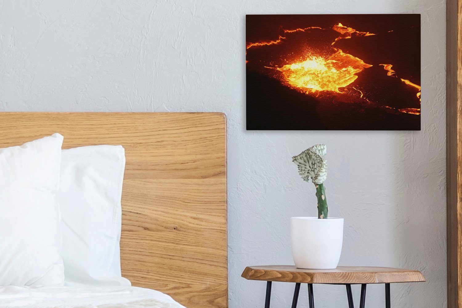 Vulkan, Leinwandbild Wanddeko, Leinwandbilder, aus (1 Glühende Wandbild Lava St), Aufhängefertig, cm 30x20 dem fließt OneMillionCanvasses®
