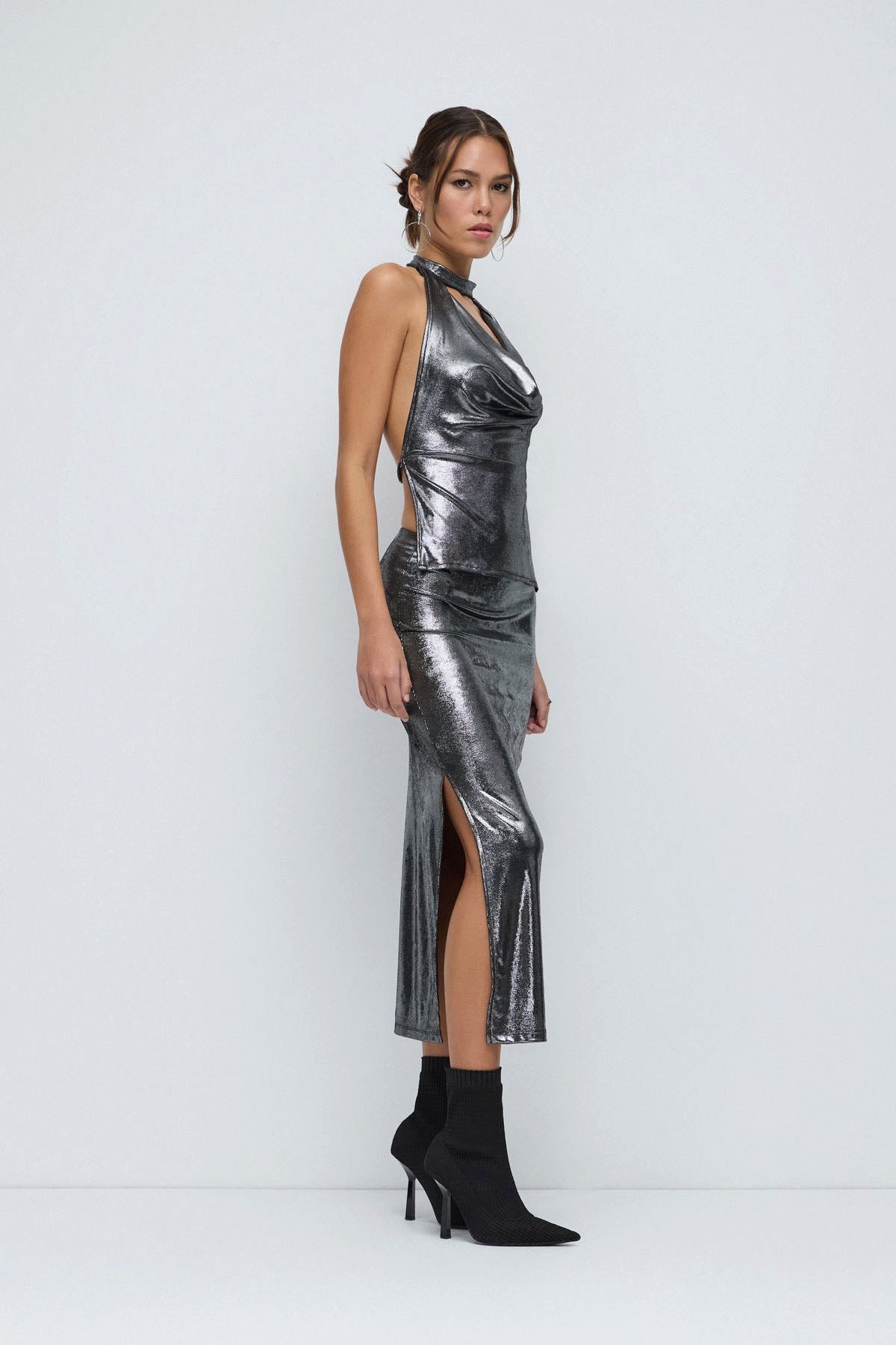 No Matter What Maxirock Glänzender Slim Fit Seitenschlitzrock in hellem Stoff