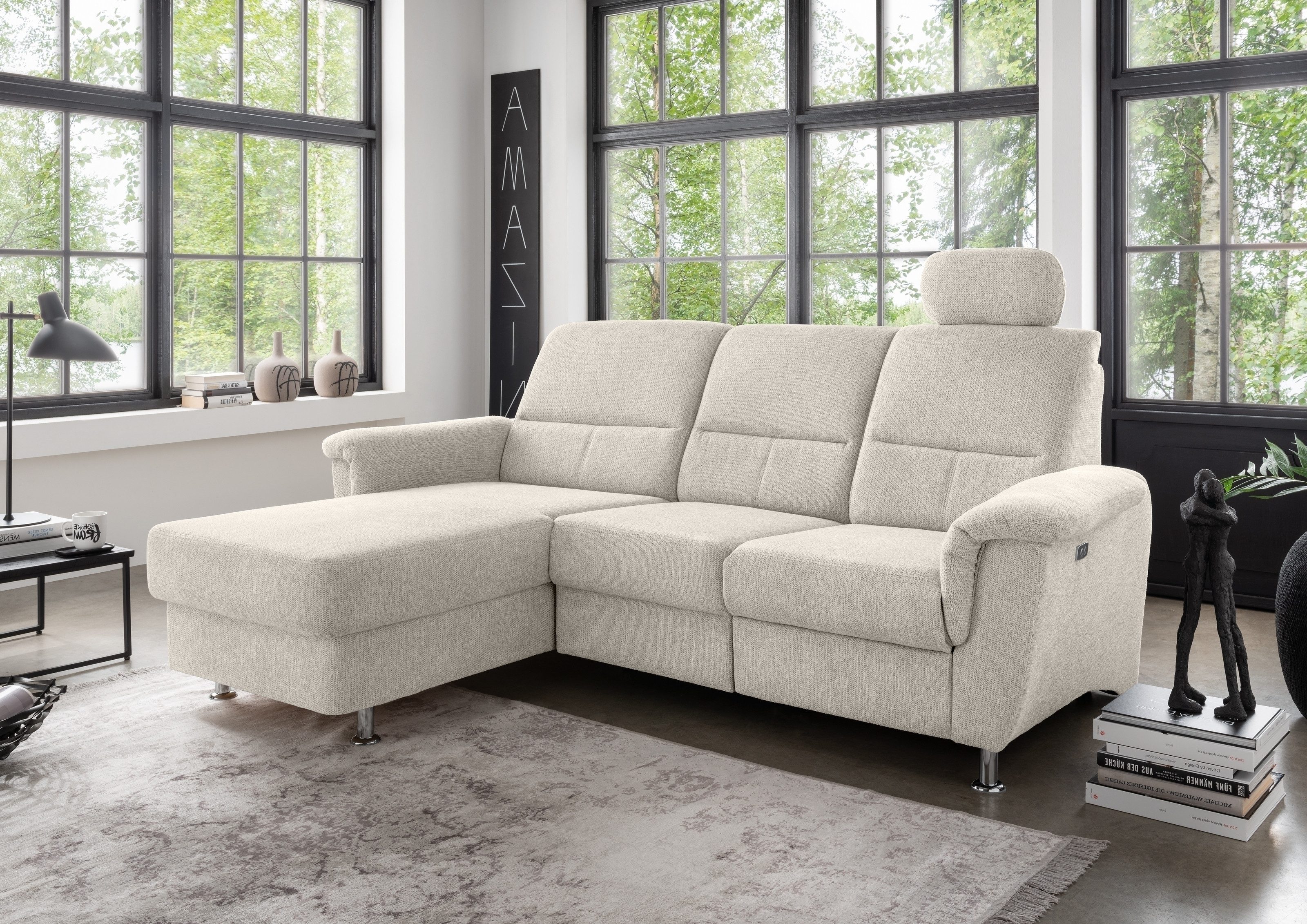 freiraum Ecksofa Ludwigshafen, Motor-funktion, Kopfstütze, Stauraum, beige - 231x113x165 (BxHxT)