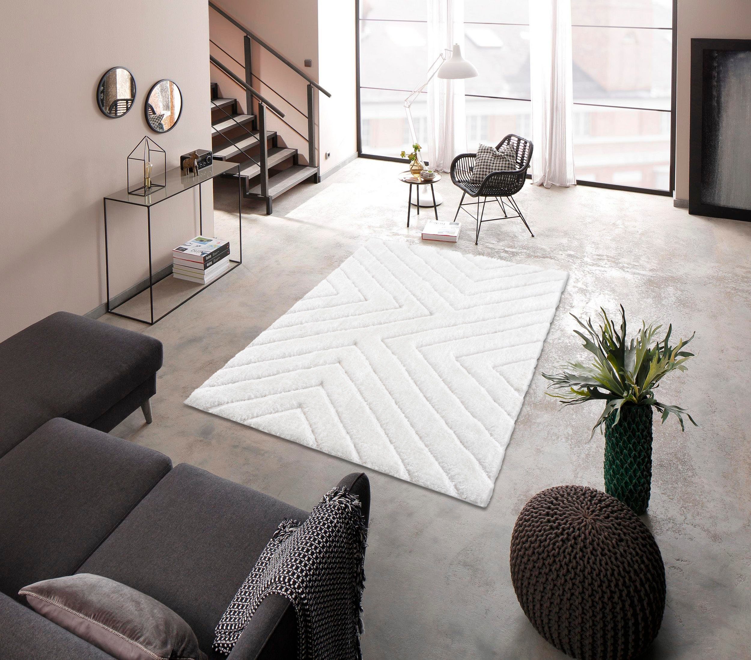 my home Hochflor-Teppich Fiori, rechteckig, Höhe: 43 mm, mit handgearbeitet günstig online kaufen