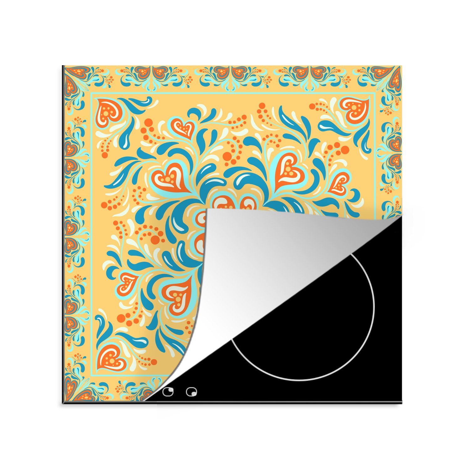 MuchoWow Herdblende-/Abdeckplatte Vierblättriges Kleeblatt - Herz - Rahmen - Muster, Vinyl, (1 tlg), 78x78 cm, Ceranfeldabdeckung, Arbeitsplatte für küche
