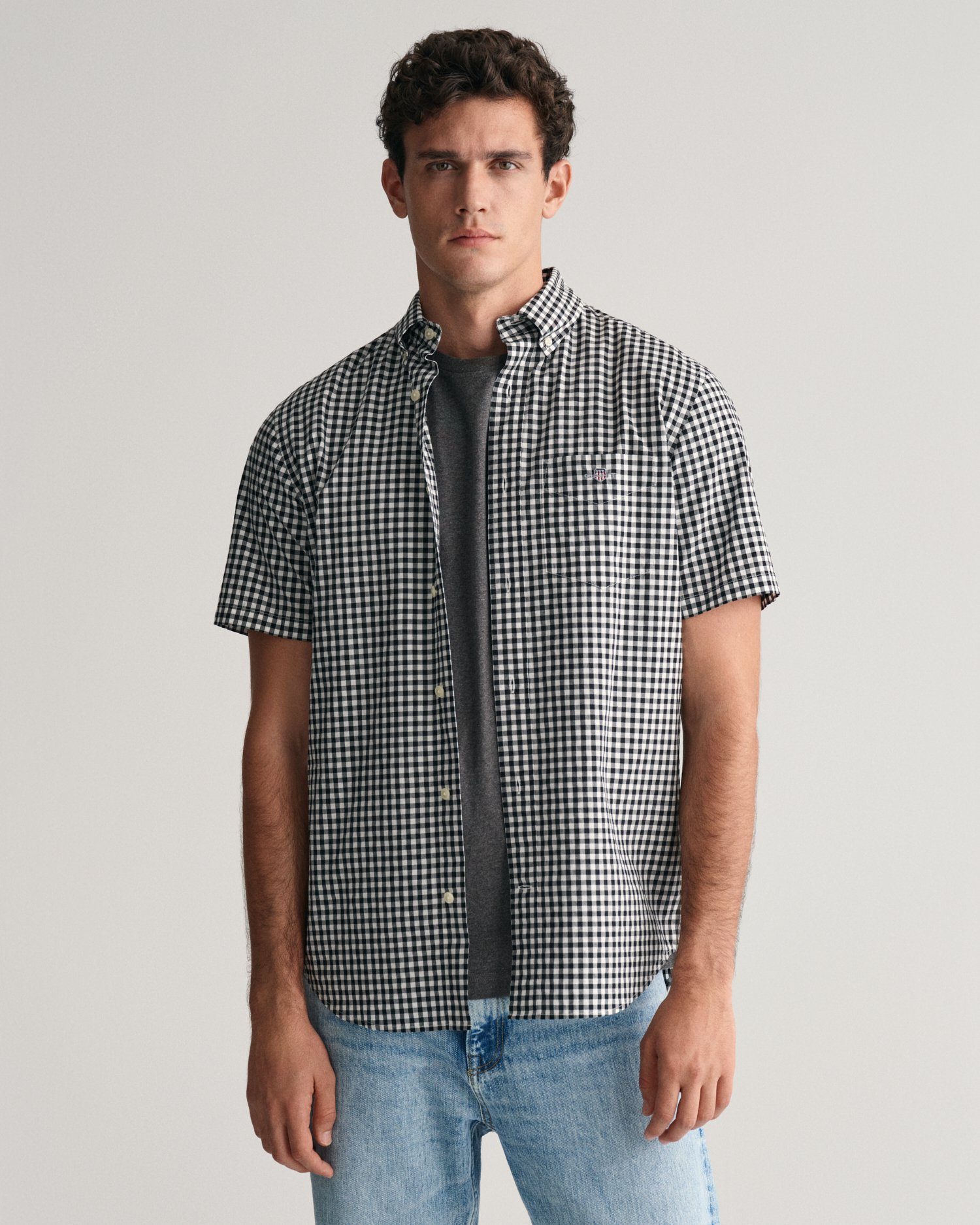 Kurzarmhemd Regular Fit Gingham Popeline Hemd strapazierfähig pflegeleicht kariert