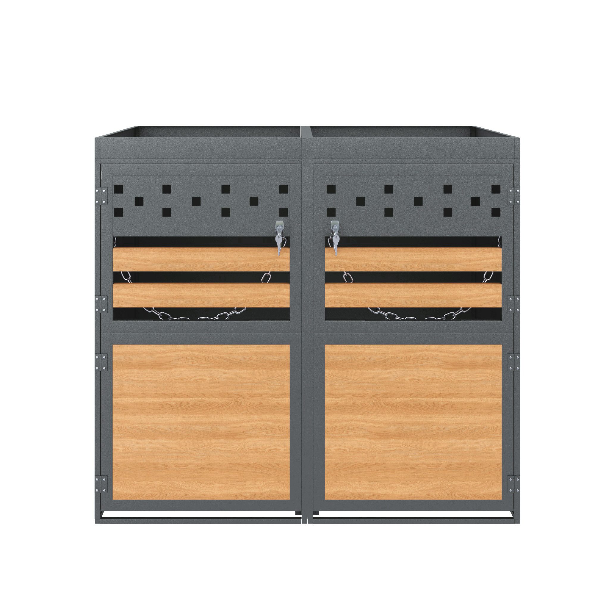 EXTSUD Mülltonnenbox Mülltonnenbox 120–240 L mit Pflanzdach, Anthrazit/Holz, abschließbar (1 St), Holzoptik,Aufbewahrungsbox für Mülltonnen, Müllbox