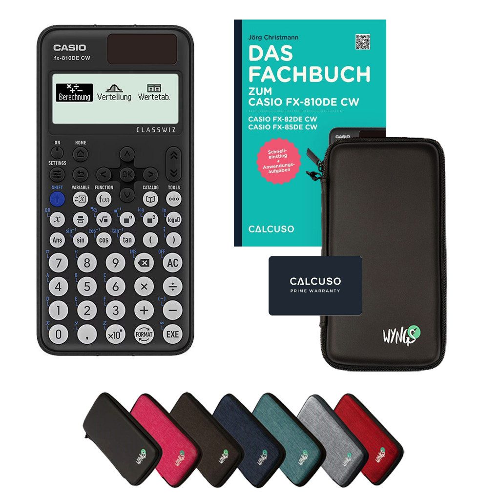 CASIO Taschenrechner fx-810DE CW inkl. Schutztasche Schwarz & Fachbuch (96 Seiten, DIN A5)