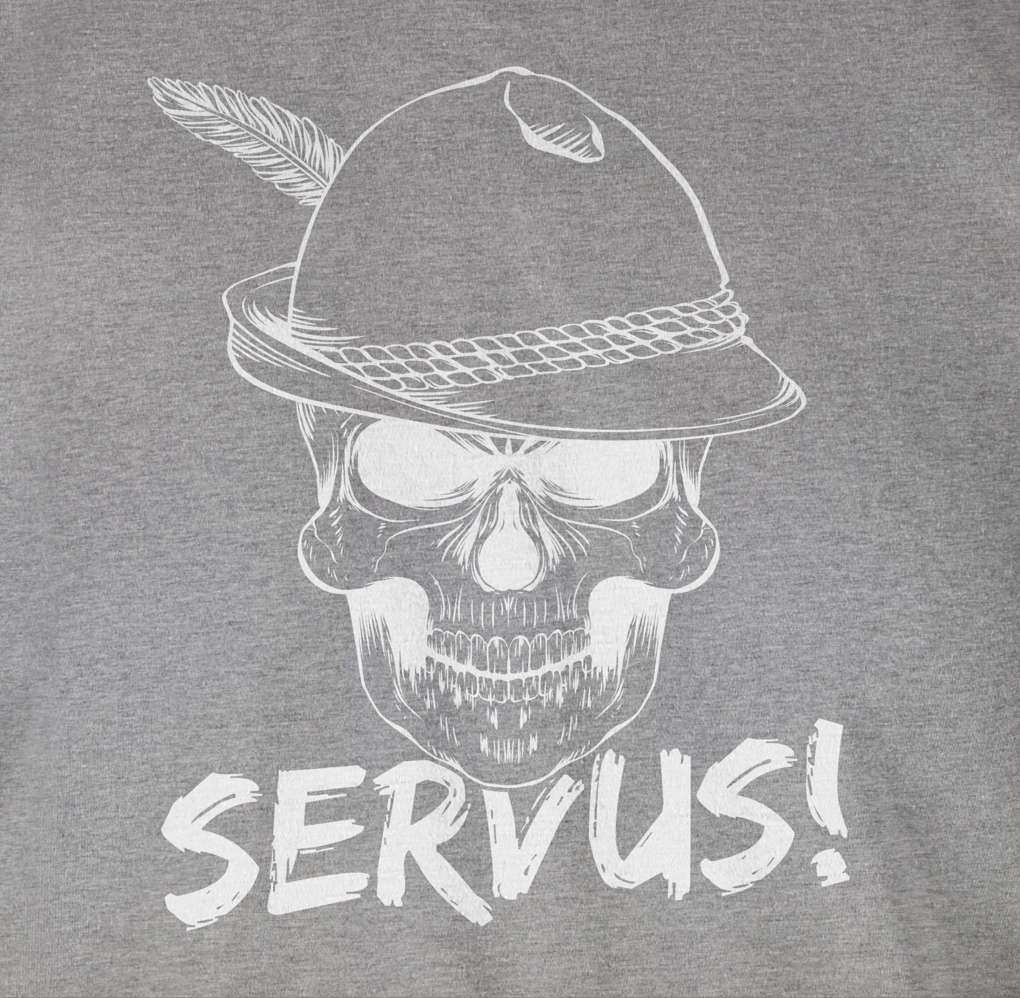 Servus! Oktoberfest Herren für T-Shirt Totenkopf weiß Mode - Grau Shirtracer 02 meliert