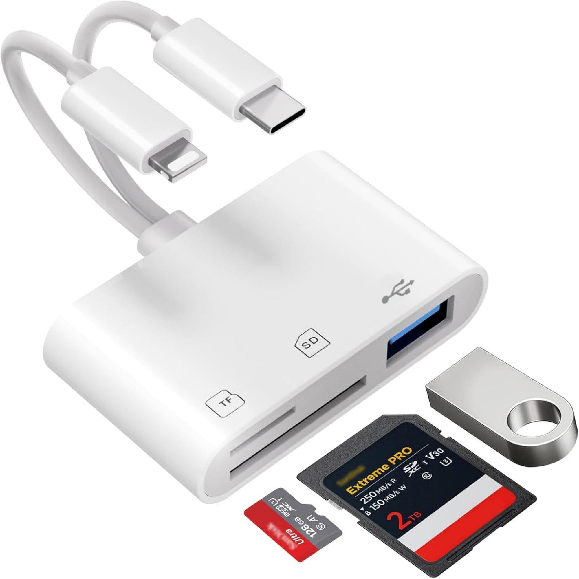 Fyrove USB-C Hub 3-IN-2 Adapter, USB SD Kartenleser für iPhone iPad USB-Adapter