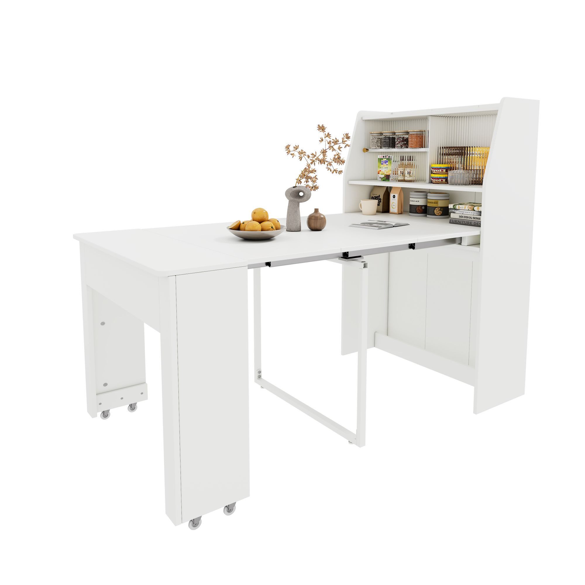 Odikalo Esstisch Ausziehbarer Esstisch, L52/132.5*B80*H76cm,mit Stauschrank, Weiß