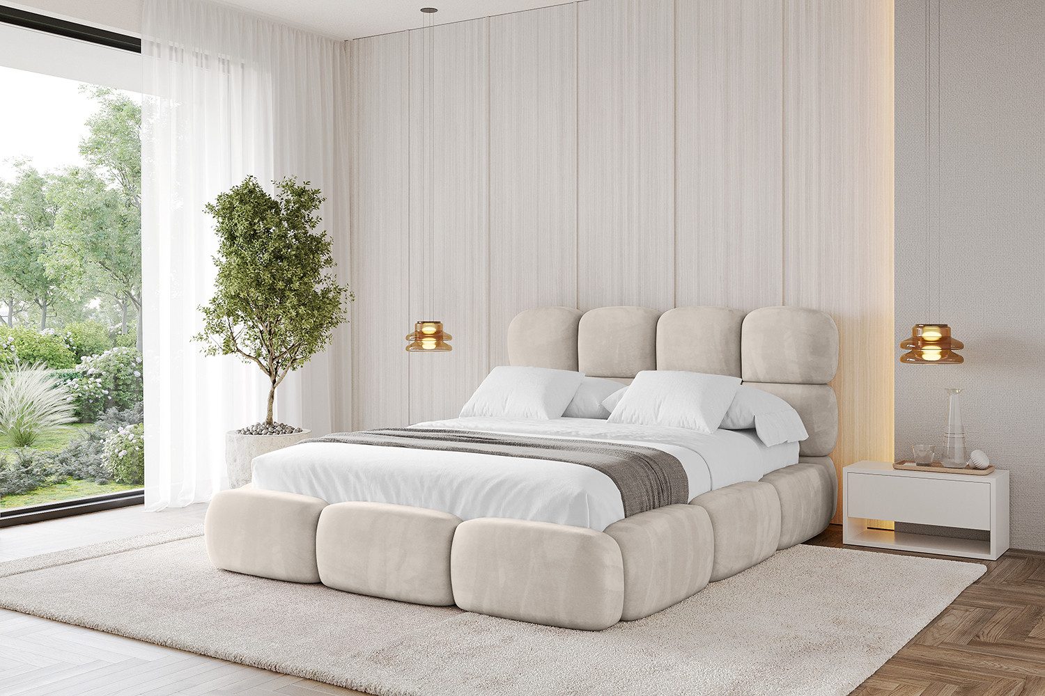 ALTDECOR Polsterbett NOMA (Polsterbett mit Bettkasten und Lattenrost, Boxbett ohne Matratze), Doppelbett mit Stauraum, Bett mit Kopfteil