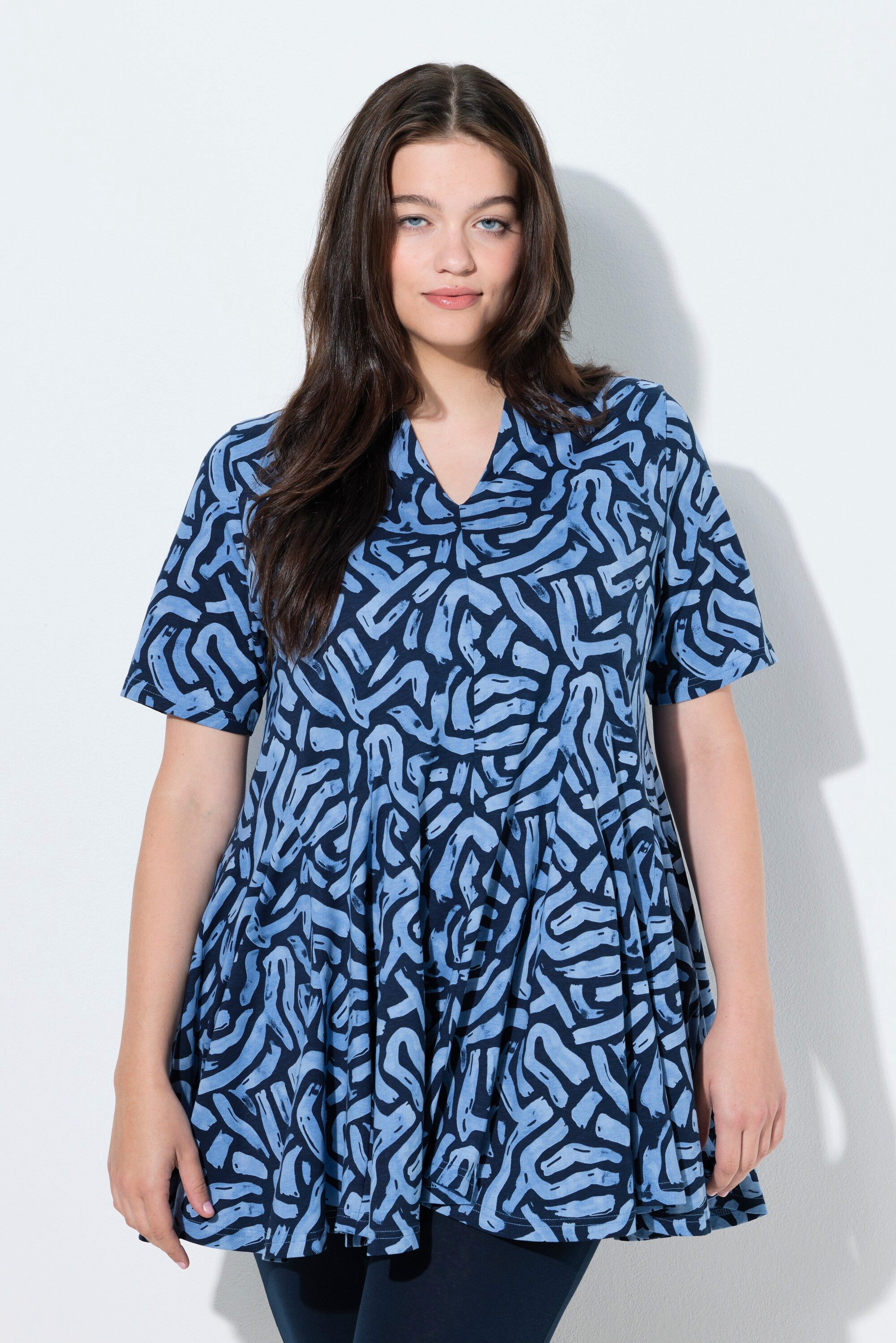 Longshirt T-Shirt Tunika-Ausschnitt Halbarm Biobaumwolle