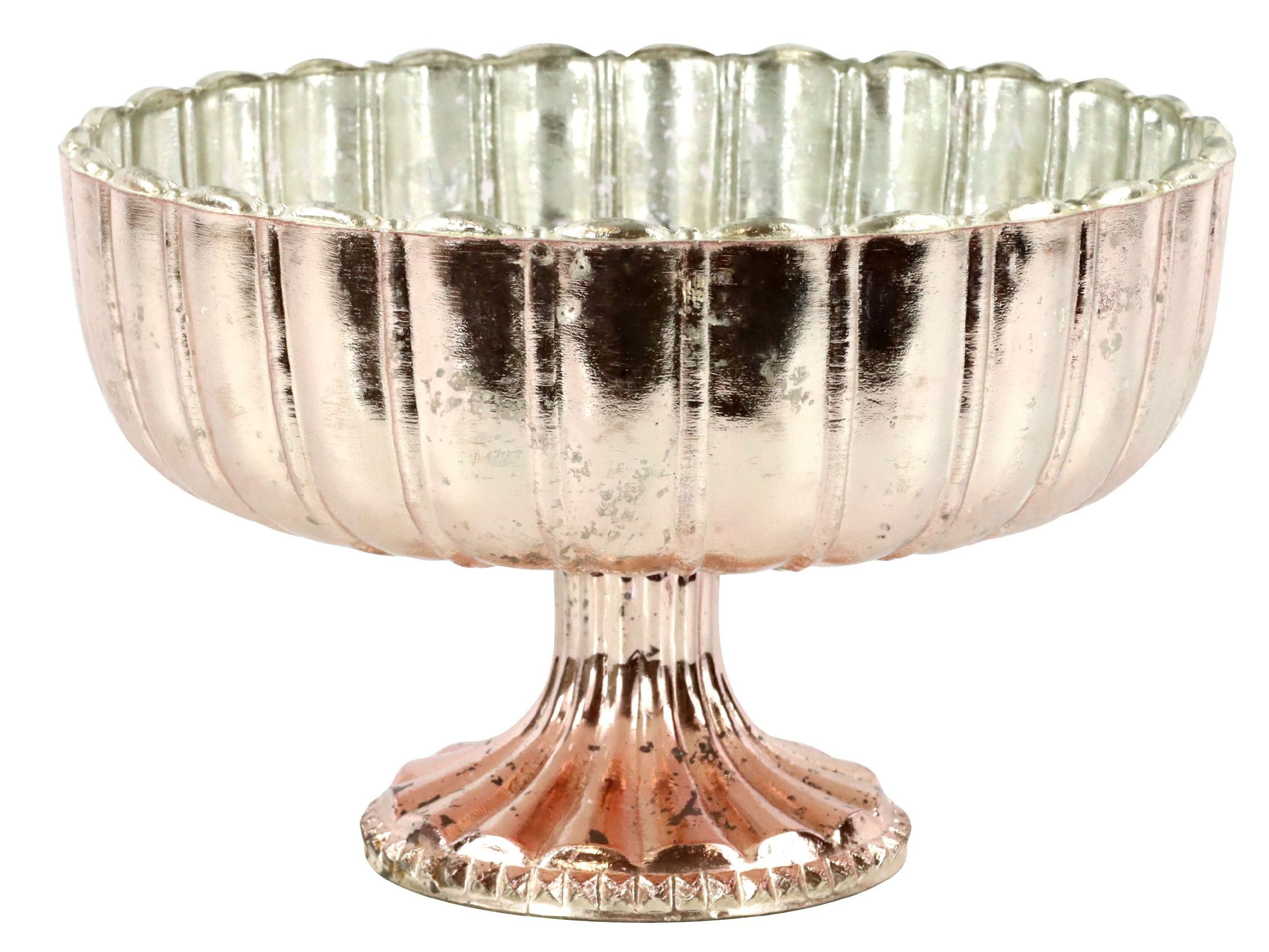 FURNARO Dekoschale, im edlen Vintage-Look aus Glas in Rosa und Silberfarben Ø21 cm