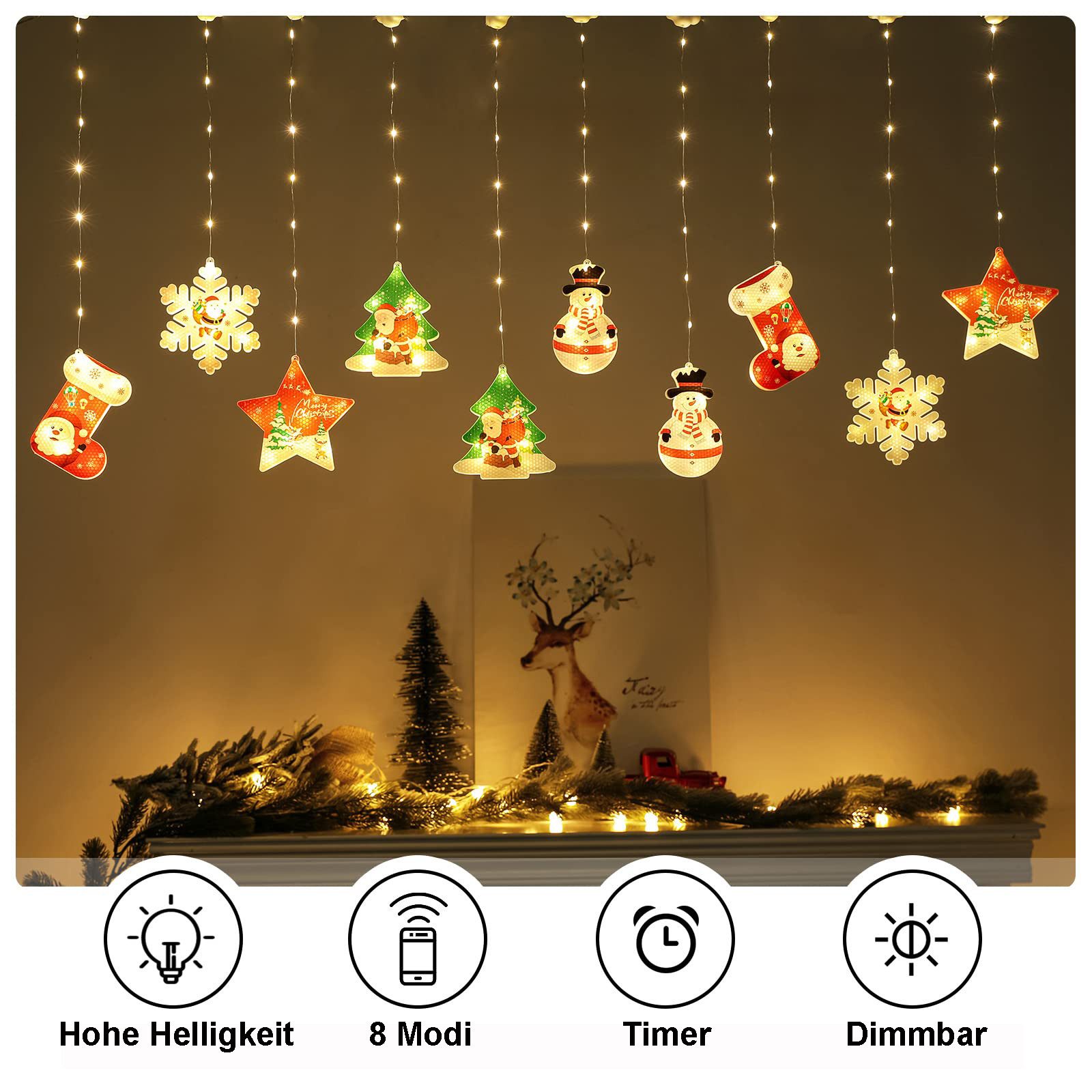 Rosnek LED-Lichterkette Lichtervorhang Innen Dimmbar, 3M Weihnachtsbeleucht günstig online kaufen