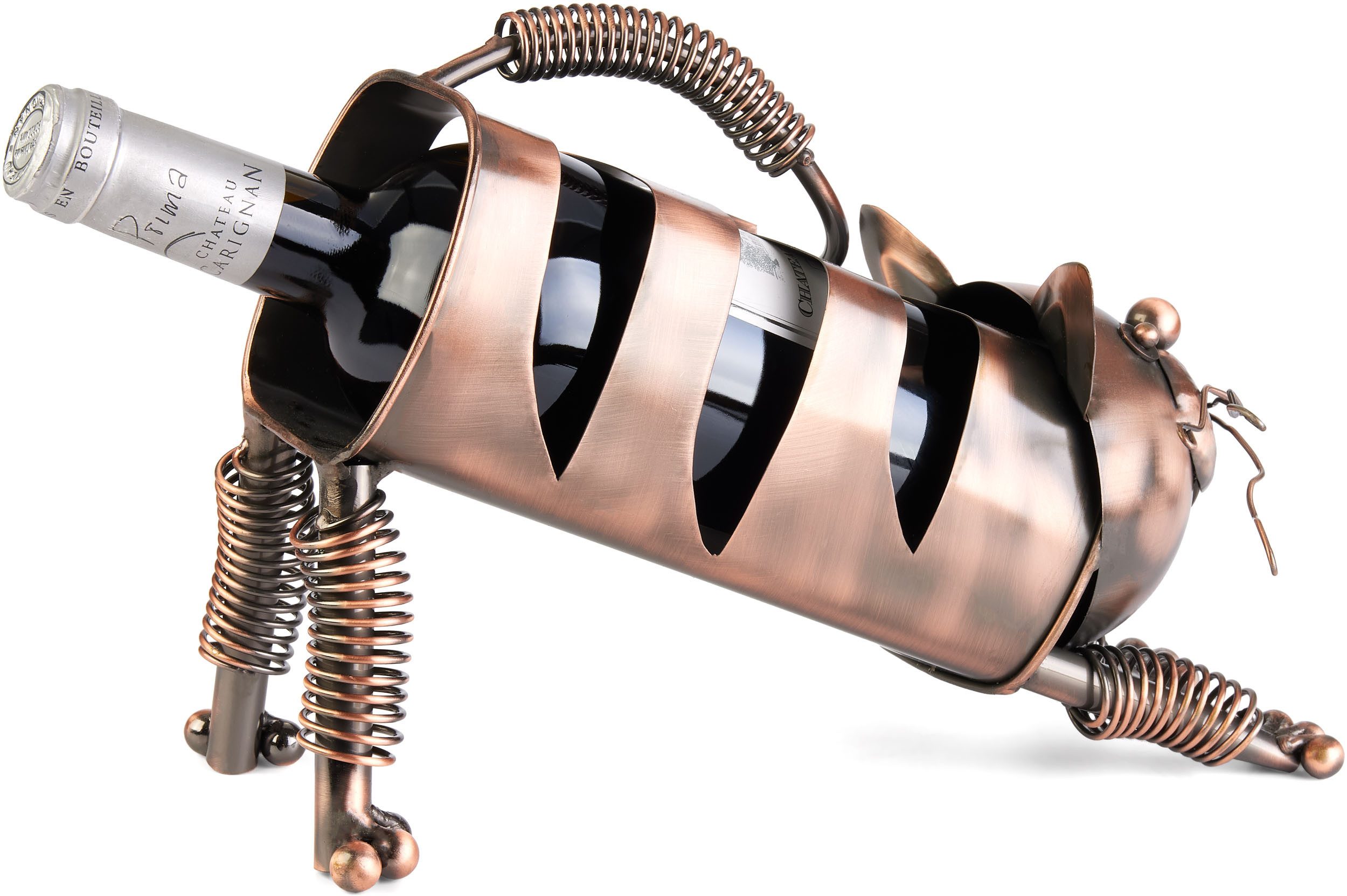 BRUBAKER Weinflaschenhalter Katze - Flaschenhalter aus Metall - Deko Geschenk für Katzenbesitzer, (Weinflaschenhalter, 1-St., Metallfigur), Weingeschenk Flaschenständer mit Geschenkkarte - Farbe: Kupfer