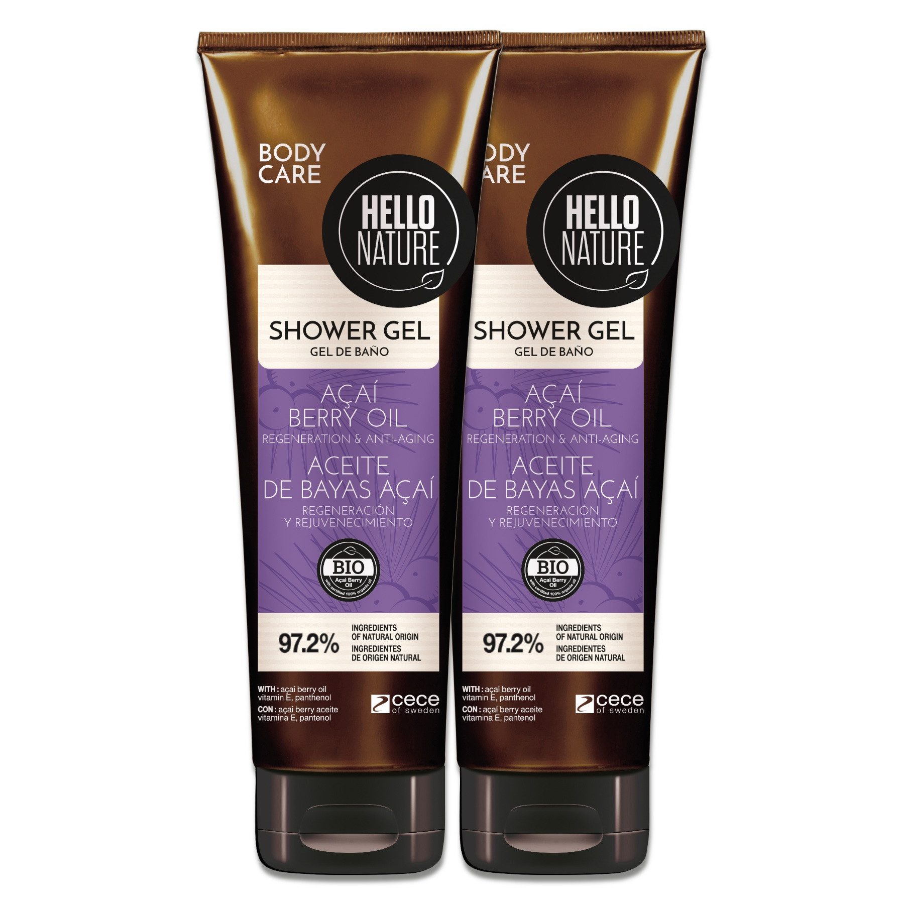 Hello Nature Duschgel Duschbad Herren Damen Shower Gel Waschmittel mit Acai-Beeren, 2-tlg., Hautpflege, Duschgel, Acai, Hello Nature