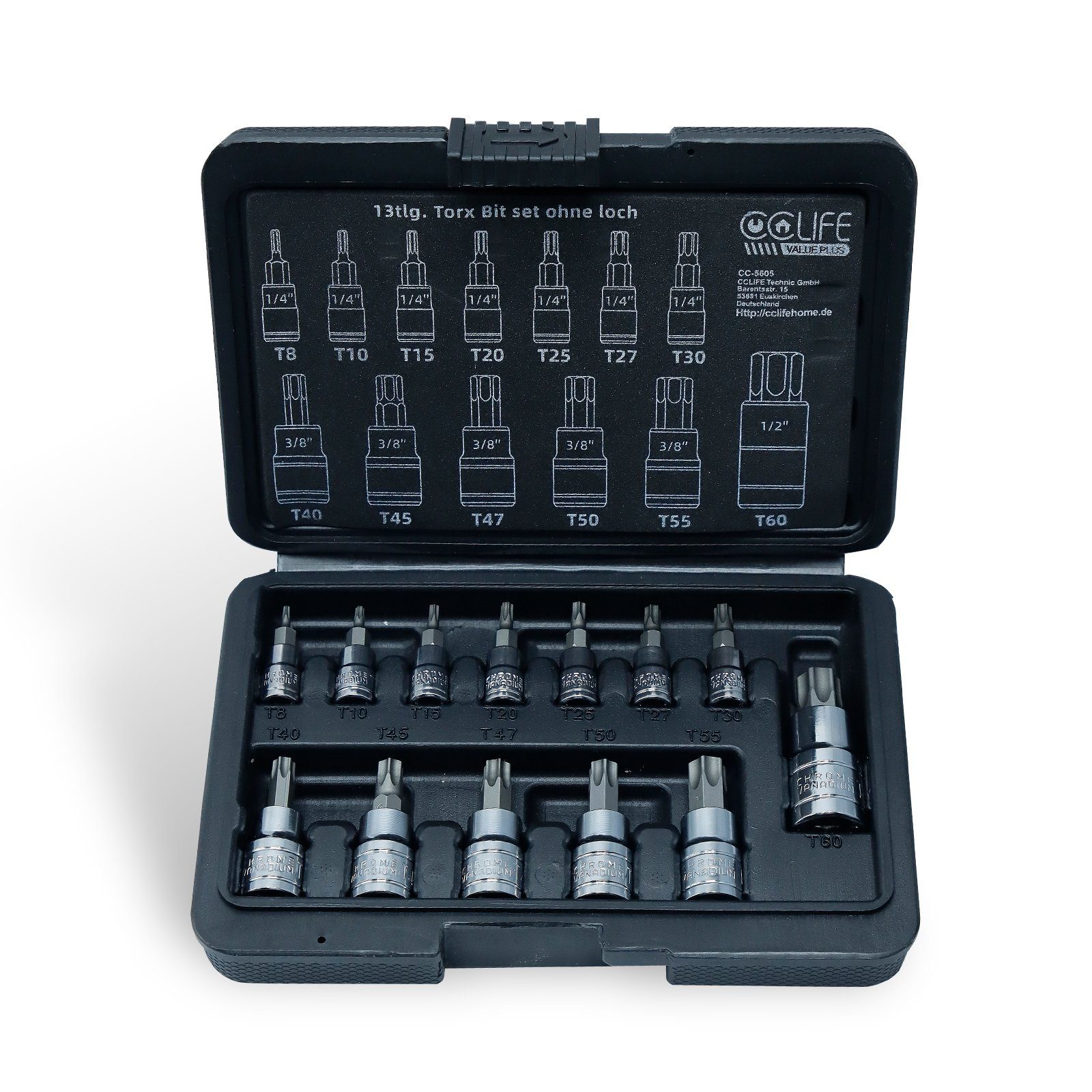 Steckschlüssel 13tlg Torx Bit Steckschlüsselsatz T8 -T60 bit set S2 Legierungsstahl