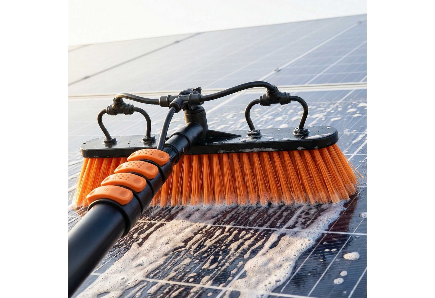 Briliantwerk Reinigungsbürste Teleskop Waschbürste mit Wasseranschluss - 6 Meter -, Teleskopstange für PV Anlage und andere schwer zu erreichende Flächen