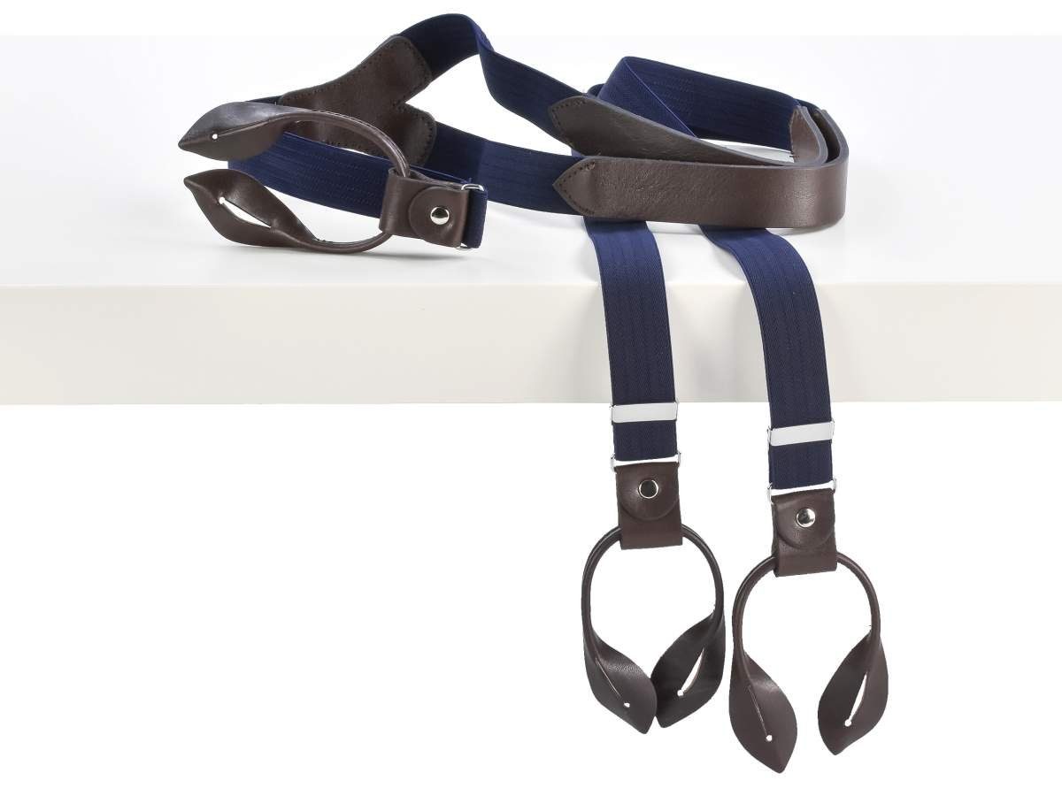 LLOYD Men's Belts Hosenträger Casuals Holländer, Hosenclips, 25mm  Bandbreite, dunkelblau, braune Lederparts