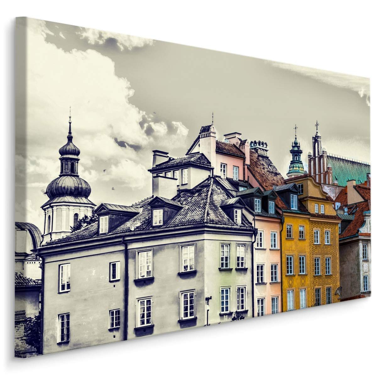 Muralo Leinwandbild Architektur – Leinwandbild Wandbild Kunstdruck Wohnzimmer, Gebäude (1 St), Warschau – Stadt – Architektur, 70 x 50 cm, aufhängefertig