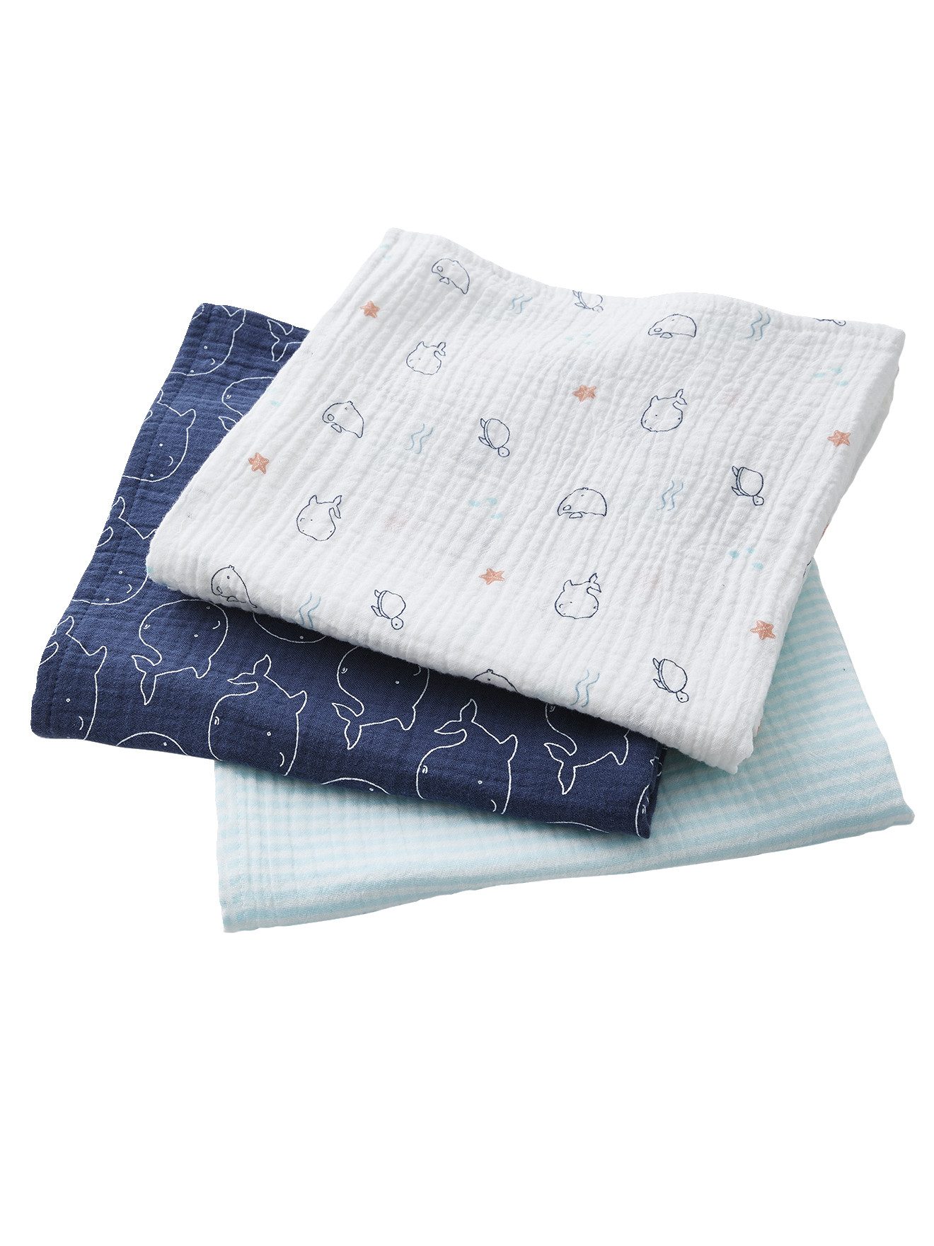 vertbaudet Stoffwindeln Baby Wickeltücher WASSERWELT, 3er-Pack