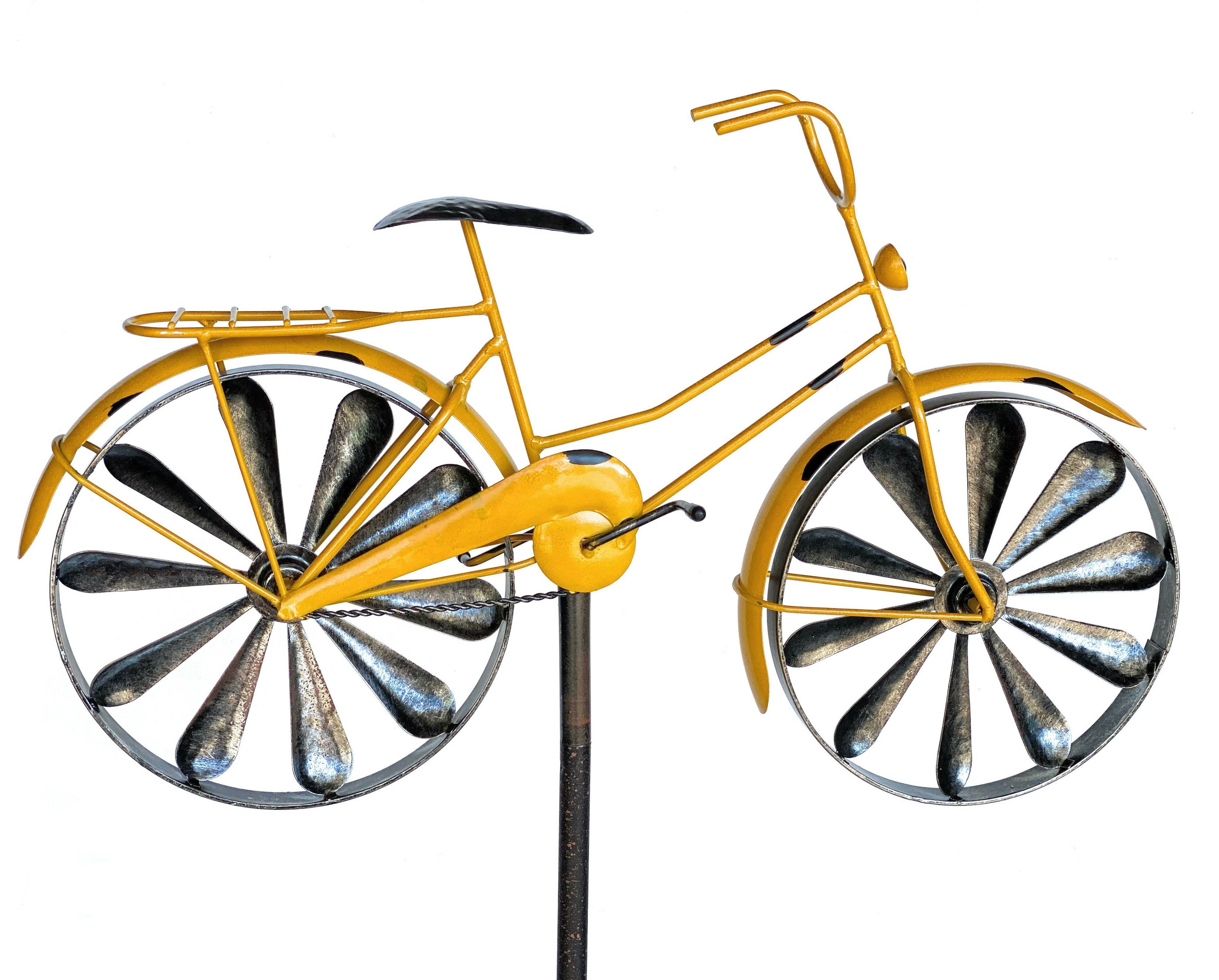 DanDiBo Gartenstecker Gartenstecker Metall Fahrrad XL 160 cm Gelb 96101 Shabby Windspiel Windrad Wetterfest Gartendeko Garten Gartenstab Bodenstecker