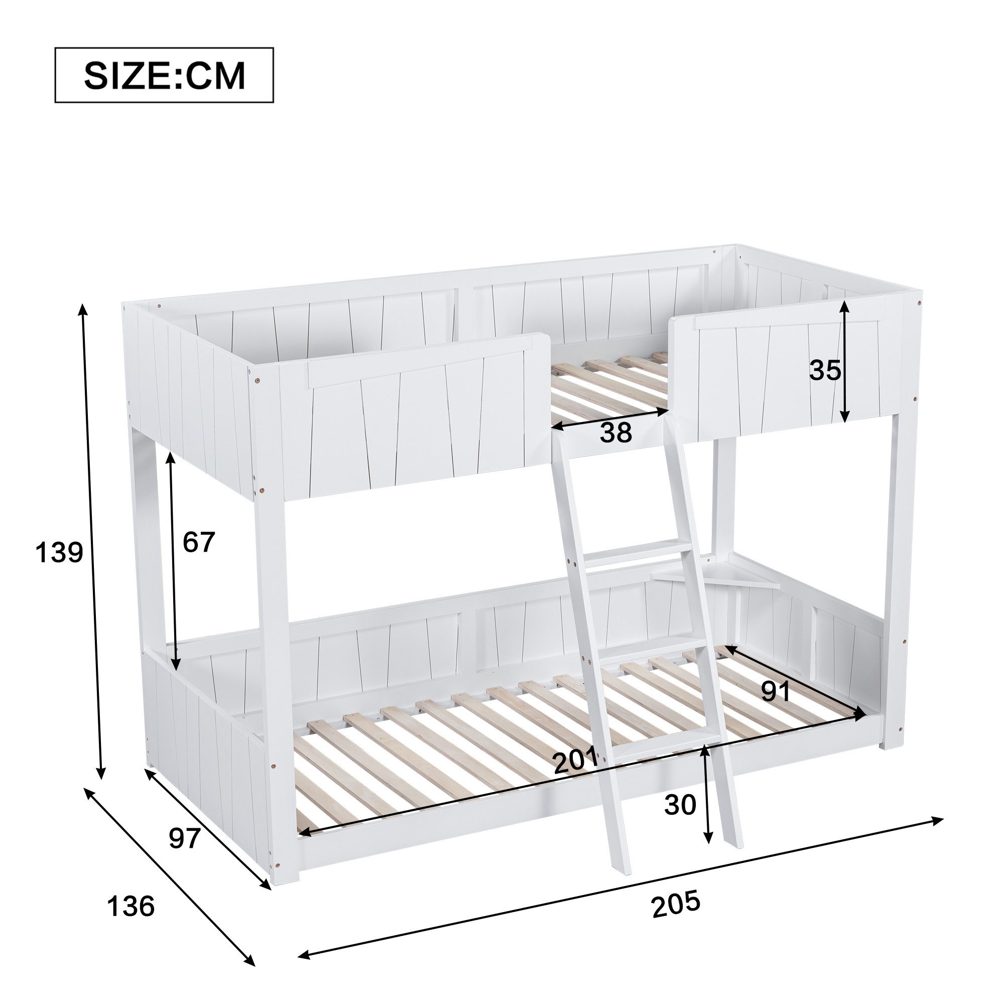 Flieks Etagenbett, Massivholz Kinderbett 90x200cm mit dreistufiger Leiter u günstig online kaufen