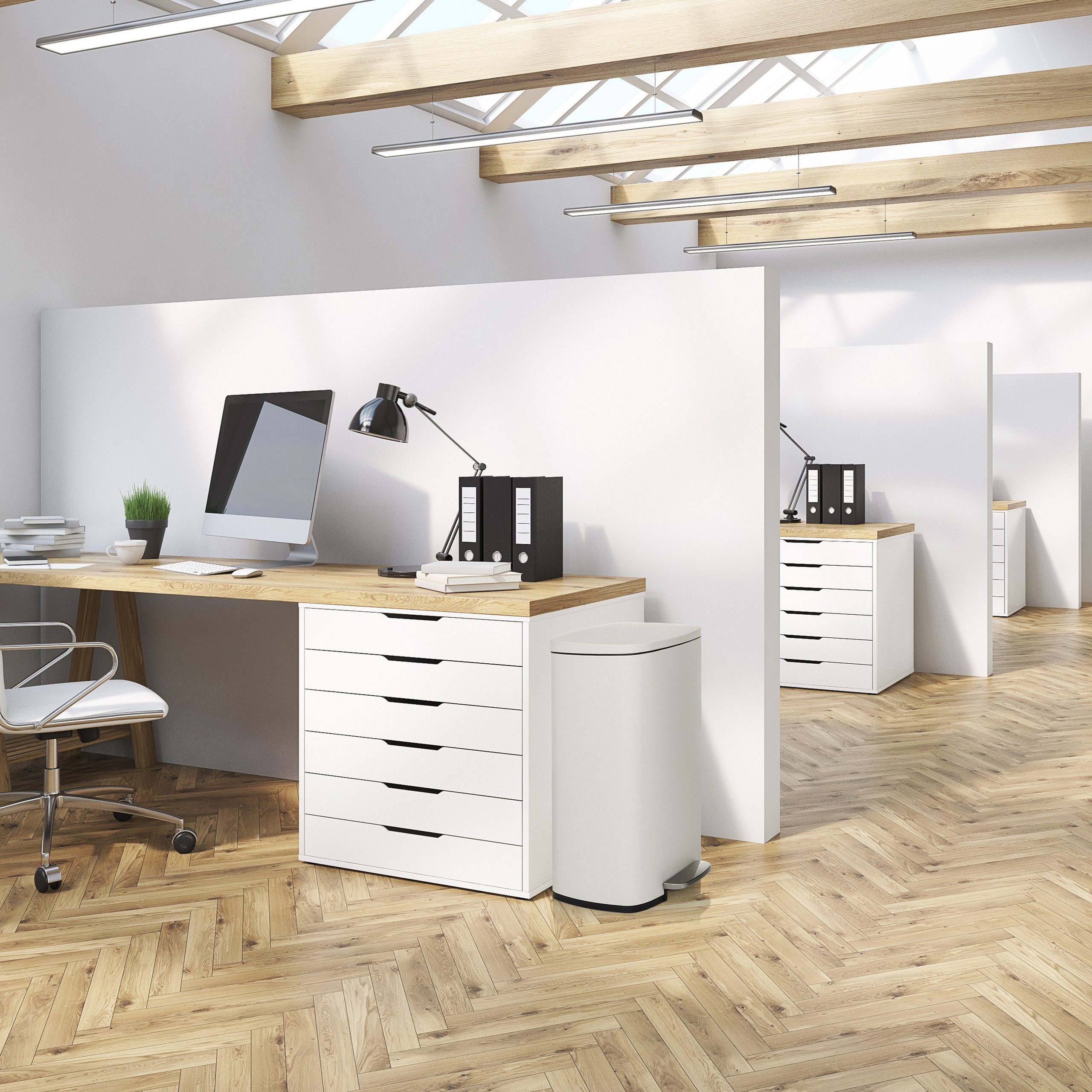 hjh OFFICE Mülleimer CLEAN XV Abfalleimer, 50 Liter, Treteimer mit Softclose, Abfalleimer mit Fußpedal