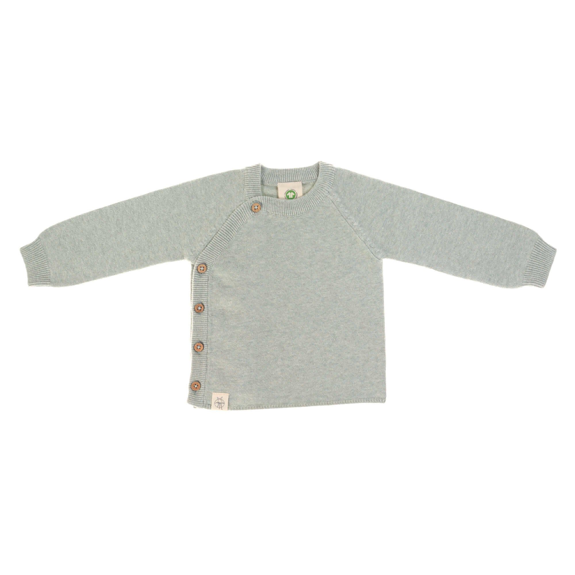 LÄSSIG Strickpullover Lässig Baby Pullover GOTS, Knitted Garden Explorer traumhaft weich mit Kokosnuss Knöpfen seitlich aqua-grey