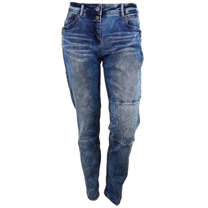 Cecil Straight-Jeans Cecil Damen Jeans STYLE SCARLETT Zebra Patch blau washed Baumwollmischung 42562