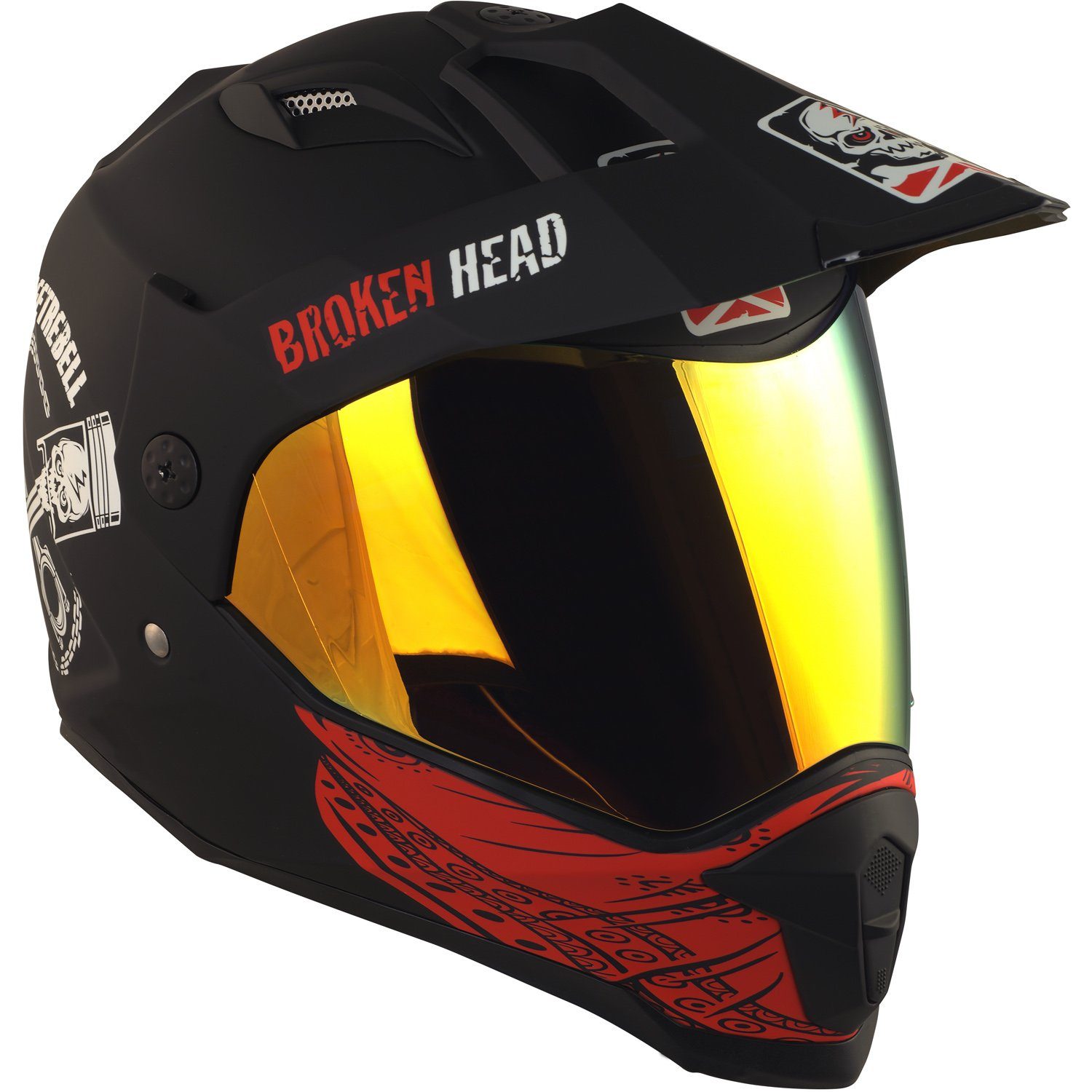 Broken Head Motorradhelm Street Rebel rot (mit klarem und rot verspiegeltem Visier), inklusive 2 Visieren, mit Sonnenblende