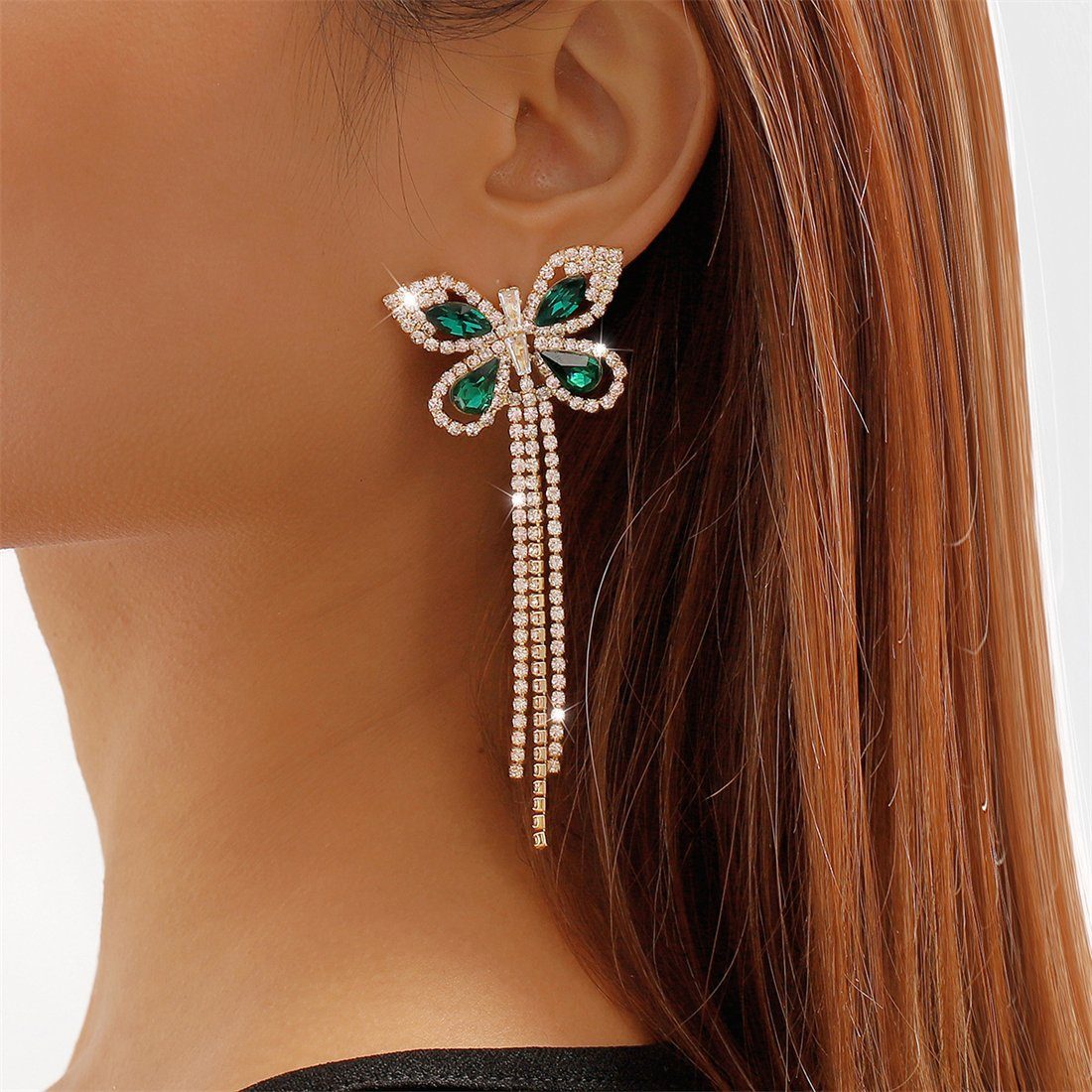 YOOdy~ Paar Ohrhänger Ohrringe damen mit Diamanten Ohrstecker schmuck Gestaltung ohrhänger (1-tlg) Grün