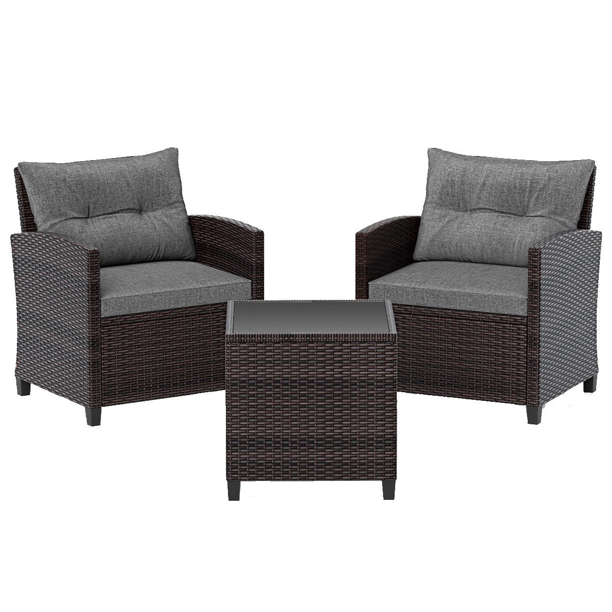 COSTWAY Gartenlounge-Set, (3-tlg., 2 Sessel & 1 Tisch), mit Kissen, Balkonset