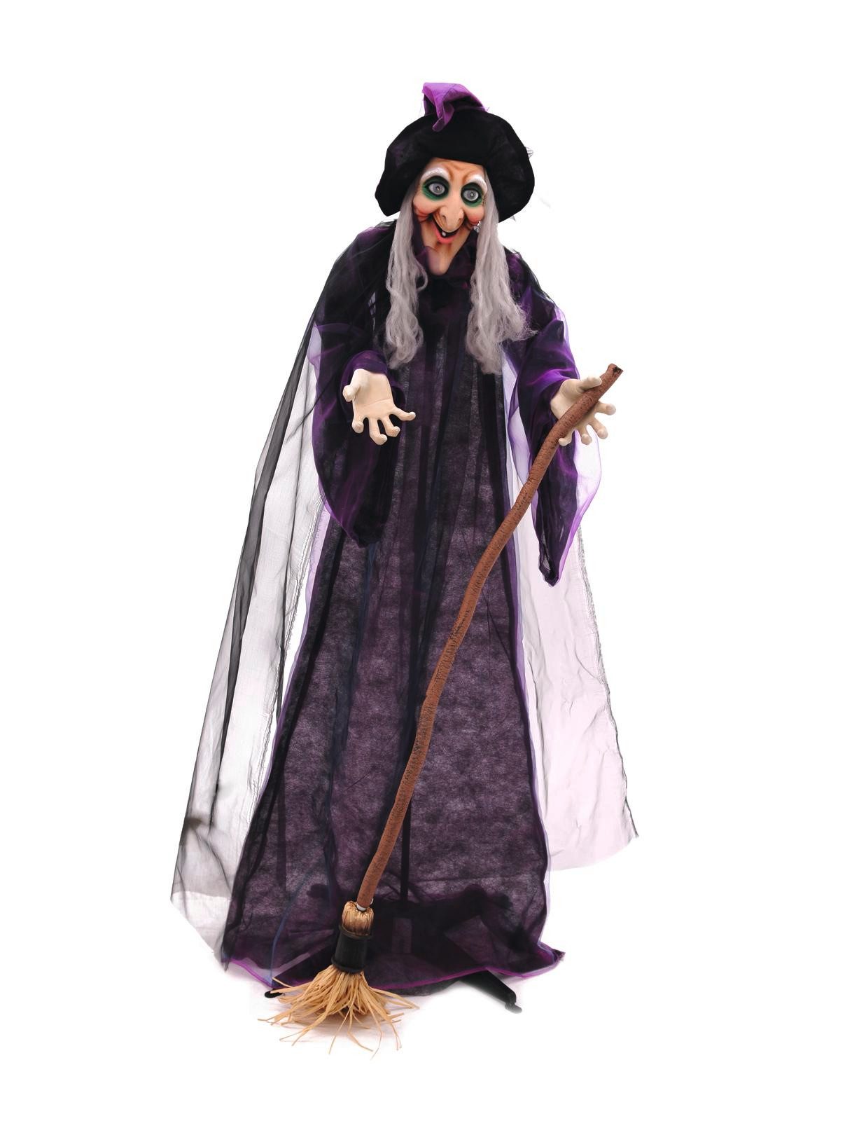 EUROPALMS Dekofigur Hexe 175cm Halloween-Figur Kopf bewegt Soundeffekt Leuchtaugen